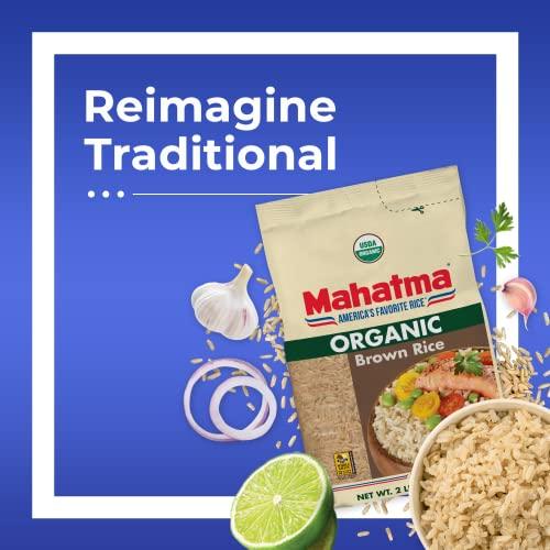 Mahatma Mahatma Organic Brown Rice, 2-Pound Bag of Rice, Microwave Rice in 20 Minutes or Cook on Stovetop in 1 Hour