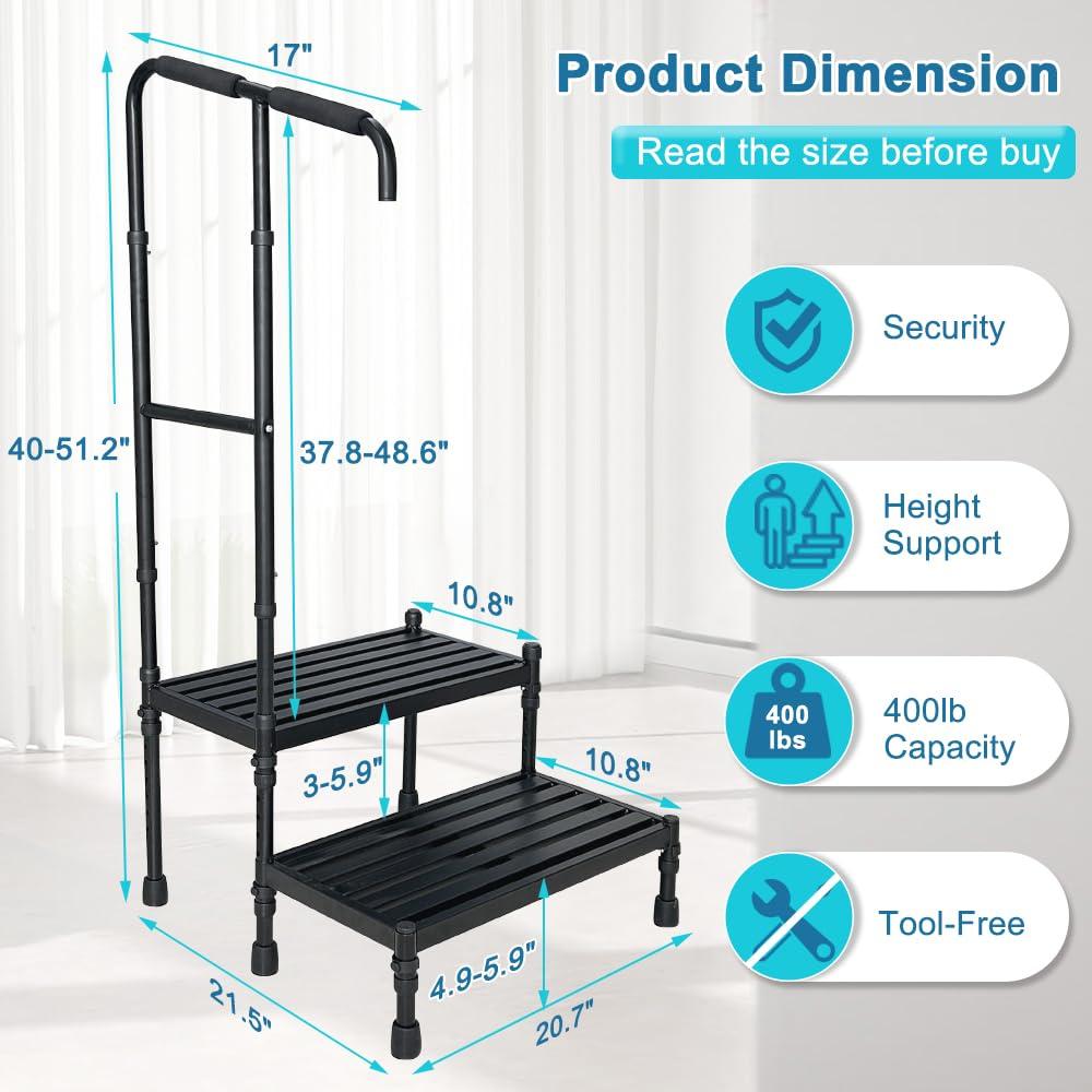 NEAUDE Medical Step Stool with Handle SUV Car Elderly Handicap Steps for RV Adjustable 2 Step Platform Camper Steps