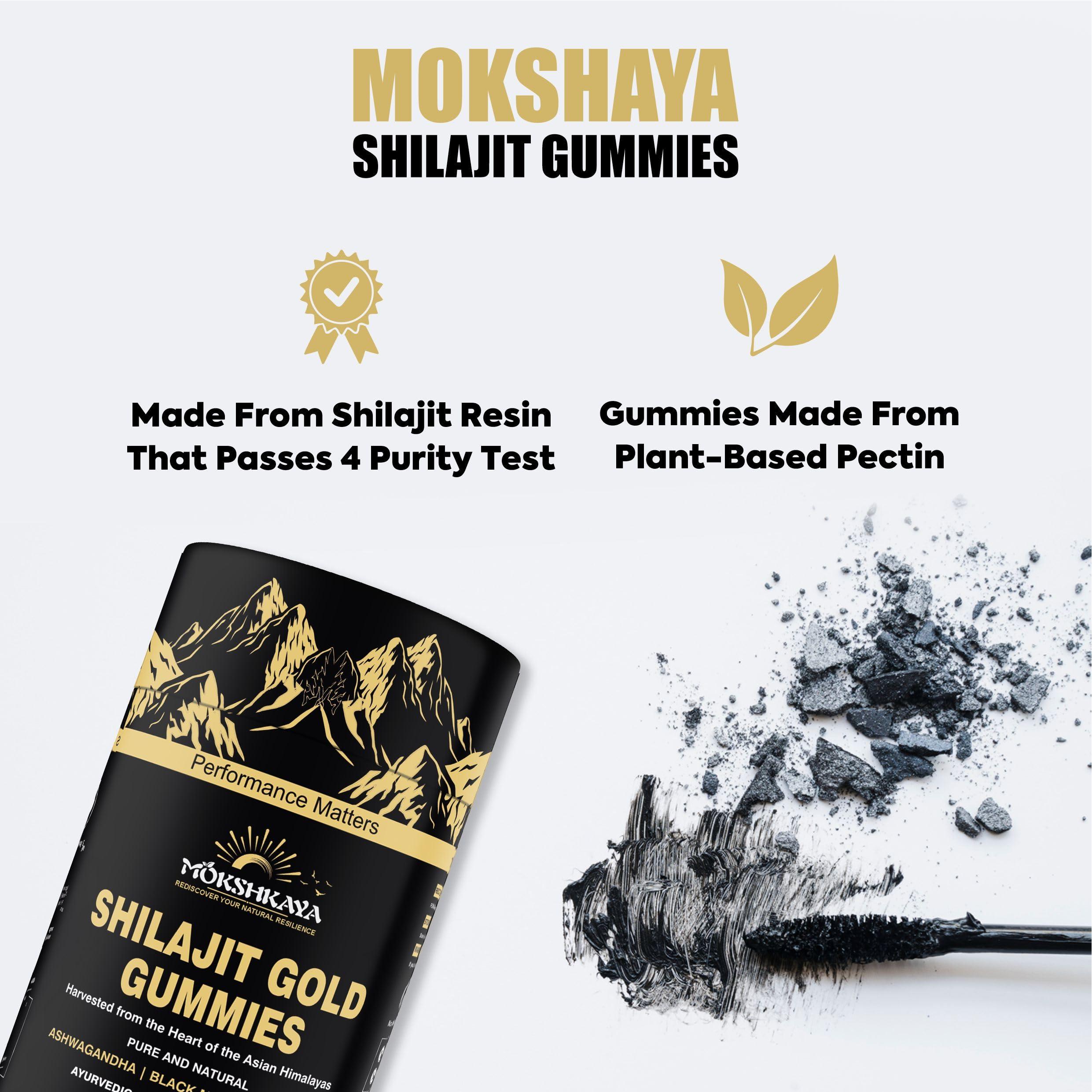 MOKSHKAYA MOKSHKAYA Pure Himalayan Shilajit Gold Gummies I Lab Tested I No Added Sugar I Ashwagandha, Gokshura| Fulvic Acid & 85+ Trace Minerals I for Men, Women I 100% Natural I Tamarind Flavour I 60 Gummy