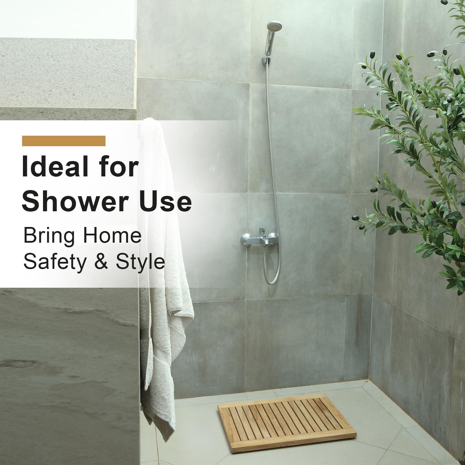 StrongTek StrongTek Teak Shower Mat, 23.6\" x 17.8\" x 1.6\", Wooden Bath Mat, Water-Resistant and Durable, Easy-to-Clean Teak Floor Mat for Safety, Ideal for Bathrooms, Saunas, Spas, Showers, and Outdoor Use