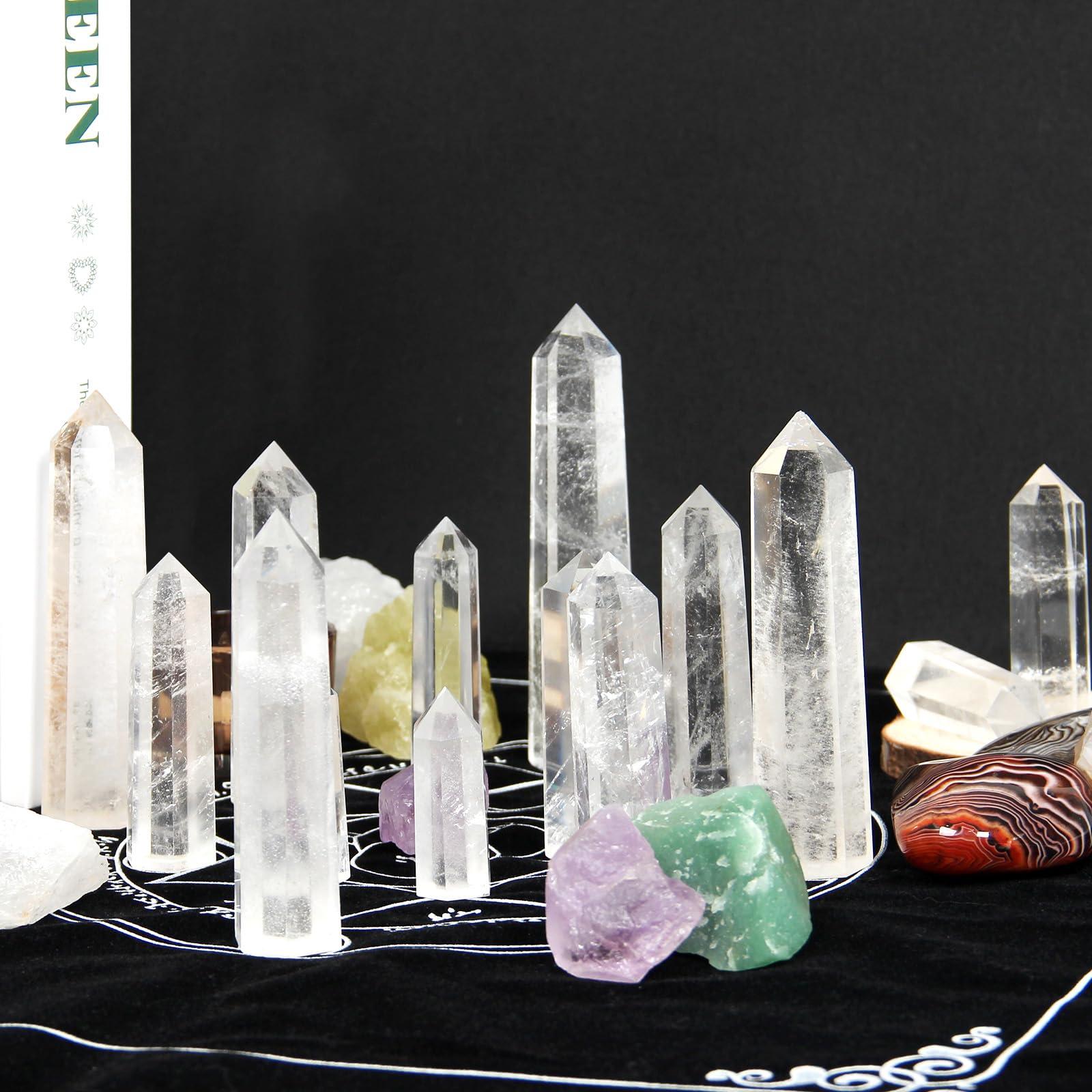 Orientrea Clear Quartz Crystal Wand-2 Pcs 2.4''-2.8'' Natural Clear Quartz Crystal Wands, Healing Crystal and Stones, Natural Clear Quartz Stone Tower, Gift Box Packaging