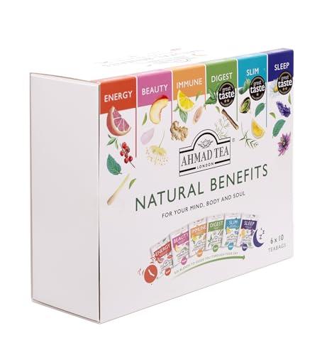 Ahmad Tea Ahmad Tea Natural Benefit Functional Tea Selection Pack | Green teas, Fruit & Herbal Infusions | Perfect herbal tea gift - 60 Teabag Sachets | 6 blends