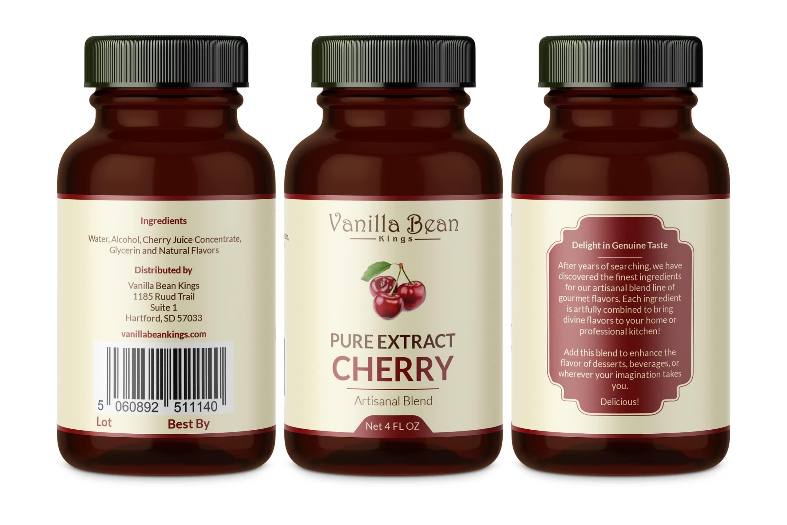 Vanilla Bean Kings Pure Cherry Extract for Baking and Flavoring - 4 OZ - Premium Quality Natural Flavors for Baked Goods, Desserts, & Cooking