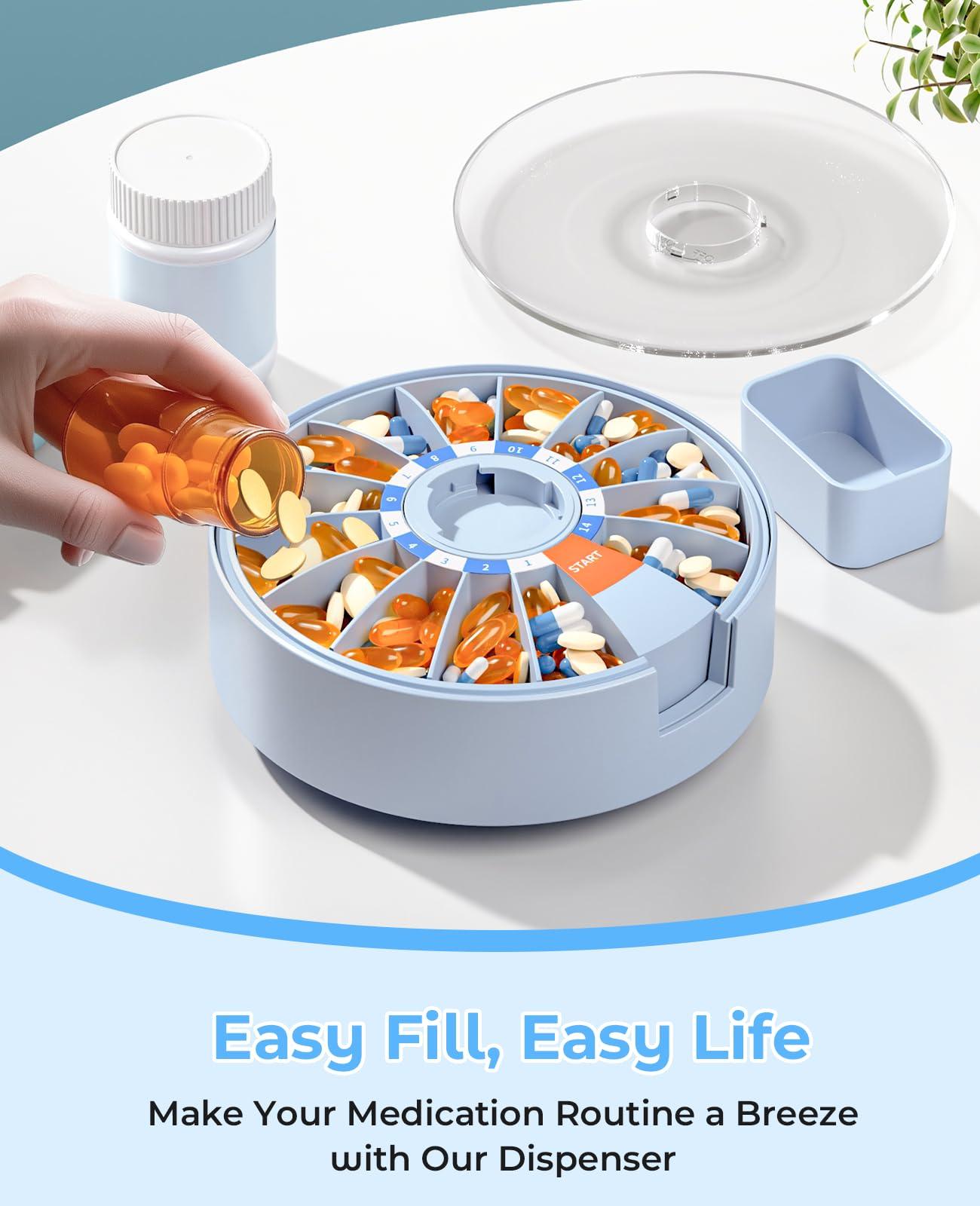 Daviky Daviky Pill Dispenser Daily, Large Pill Organizer with Wall-Mounted or Standing Use, 14 Days Pill Container, Push Button Design, Weekly Pill Box for Vitamin, Medicine,Supplement, Fish Oil(Blue)