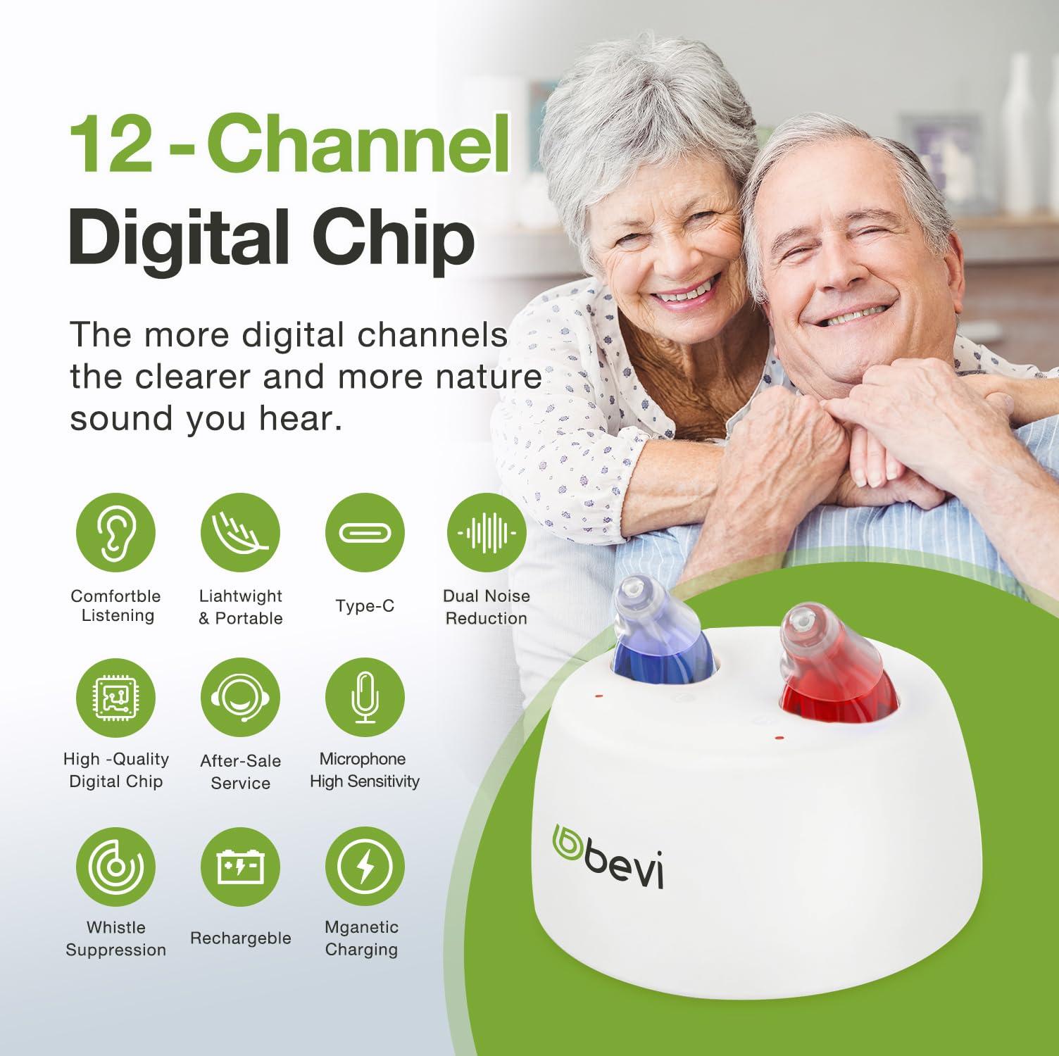 BEVI BEVI Rechargeable Hearing Aids for Adults Seniors, OTC Hearing Aids for Adults Seniors Rechargeable with Noise Cancelling, Invisible Hearing Aid Red Blue