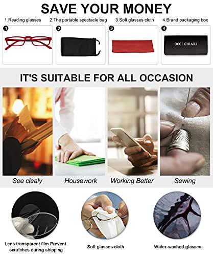 OCCI CHIARI OCCI CHIARI Womens Reading Glasses TR90 Reader For Men 1.0 1.25 1.5 1.75 2.0 2.25 2.5 2.75 3.0 3.5 4.0 5.0 6.0 (Red,125)