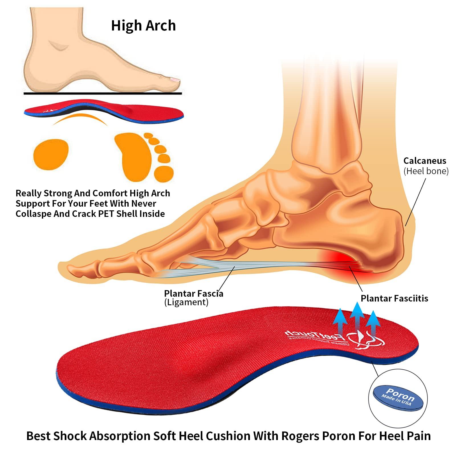 FEETTOUCH (230+lbs)FeetTouch Strong Arch Support Orthotics for Metatarsalgia Morton\'s Neuroma,Ball of Foot Pain Relief Inserts Plantar Fasciitis Flat Feet with Poron Heel Cushion