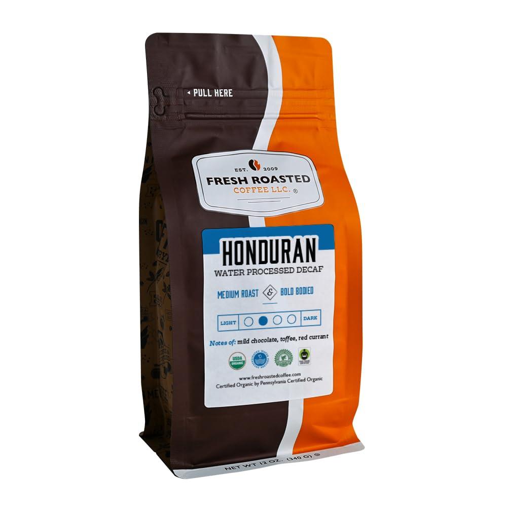 Fresh Roasted Coffee Fresh Roasted Coffee, Fair Trade Organic Honduran Water-Processed Decaf, 12 oz, Kosher RFA, Medium Roast, Ground