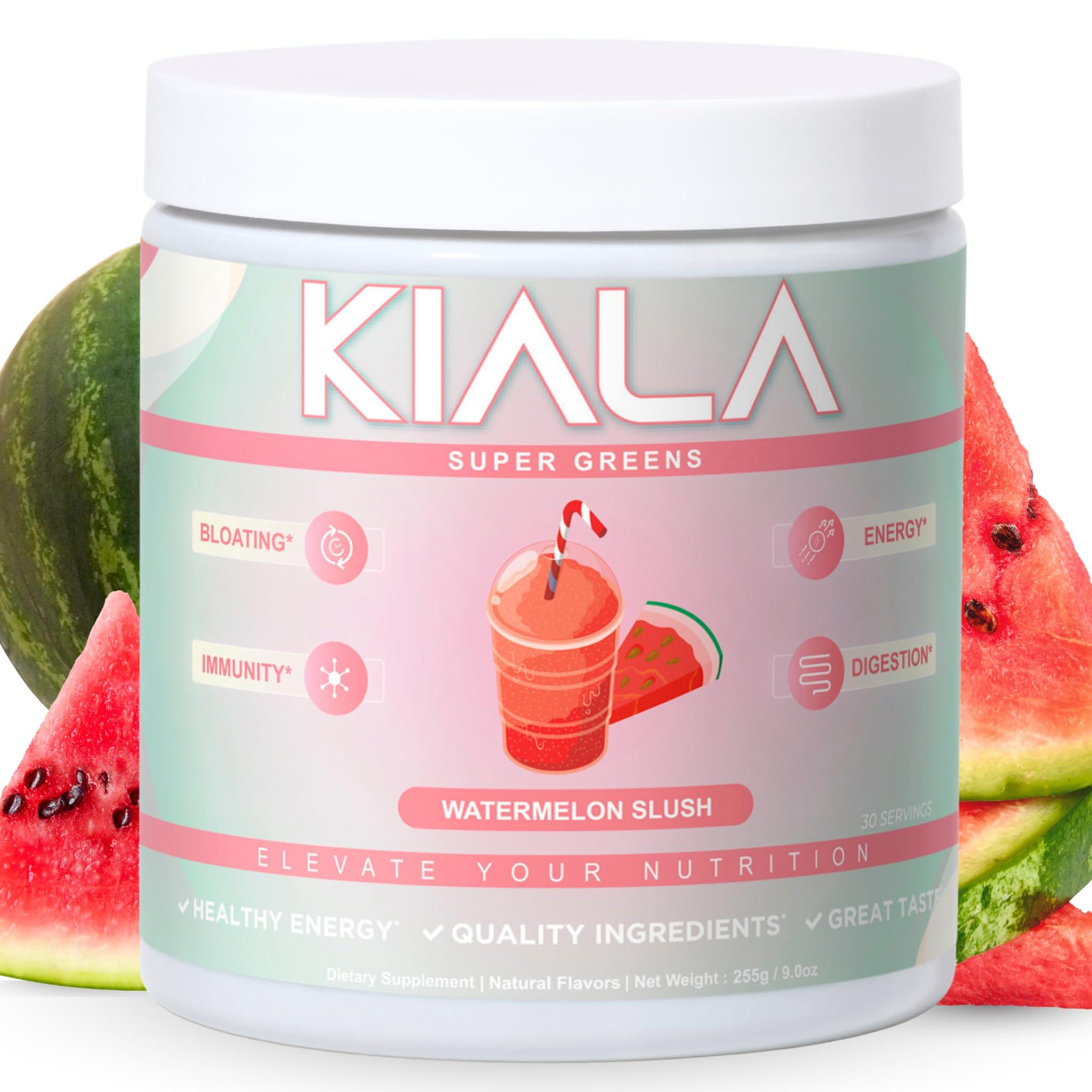 Kiala Nutrition Kiala Nutrition Super Greens, Organic Greens Powder with Spirulina & Chlorella for Digestion, Gut Health, Immunity & Energy, Gluten Free, Vegan, Daily Support for Women, Watermelon Slush, 30 Servings