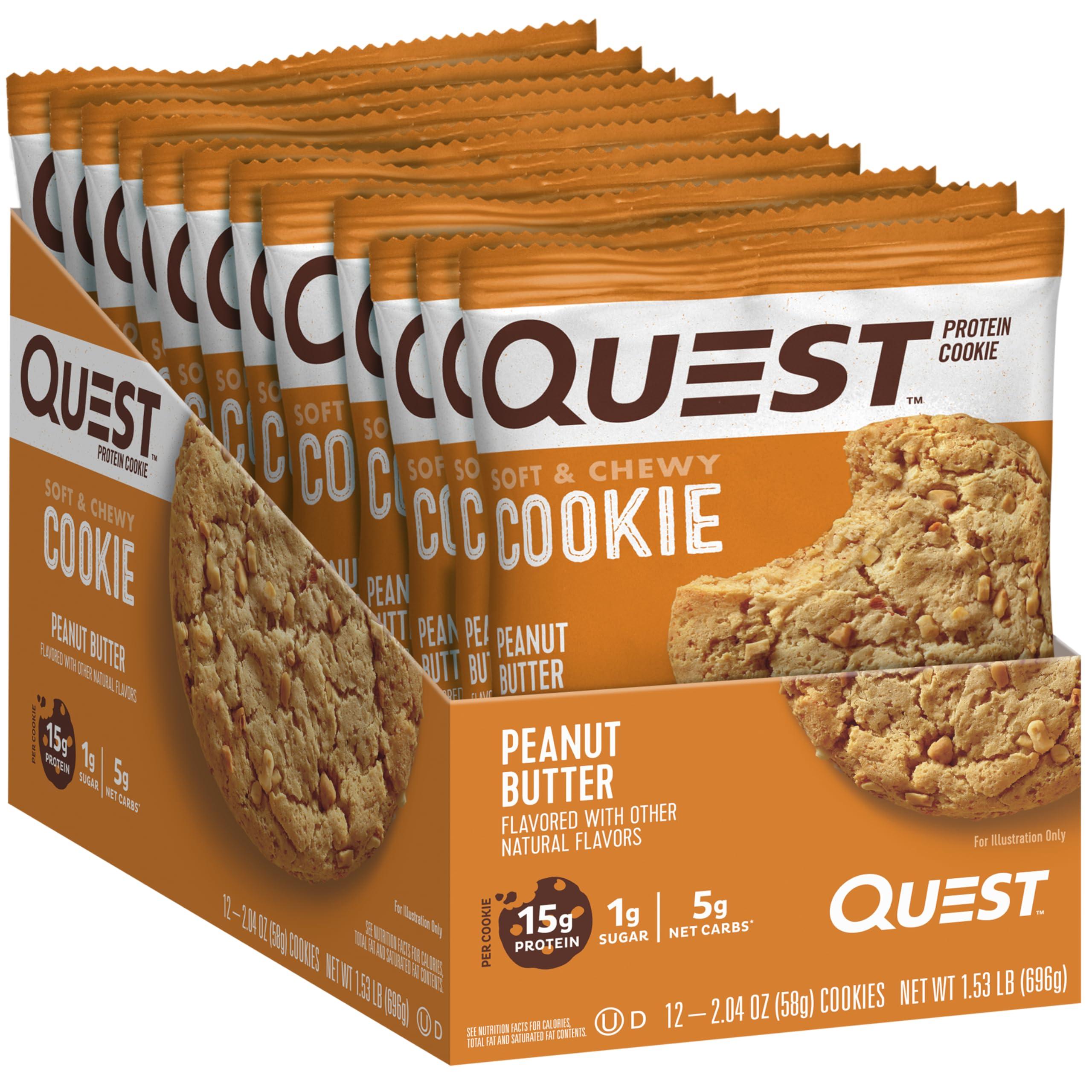 Quest Nutrition Quest Tortilla Protein Chips, Loaded Taco, Gluten Free, Baked, 12 Pack & Peanut Butter Protein Cookies, High Protein, Low Carb, 12 Count