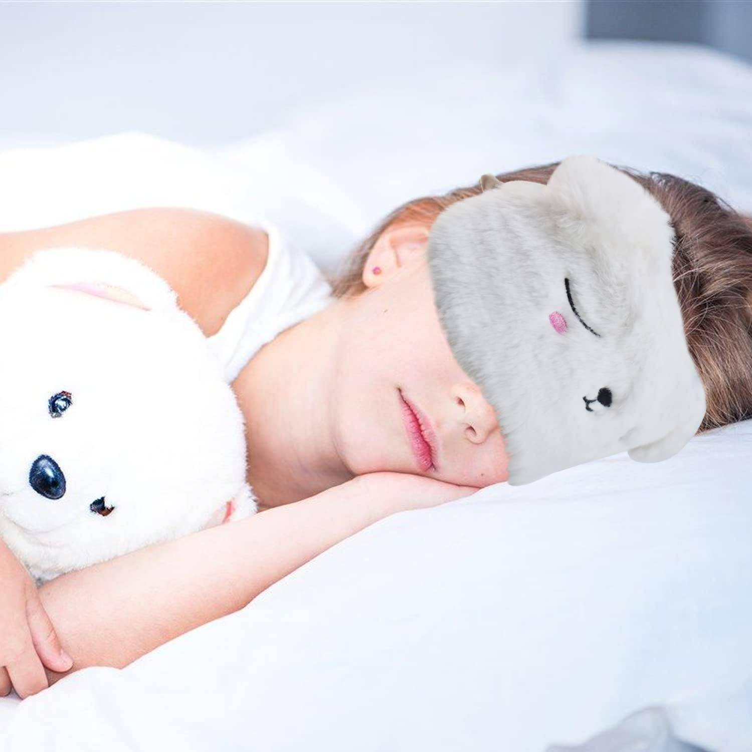 Ulbemoll Ulbemoll Cute Sleeping Mask, White Dog Soft Plush Fluffy Sleep Mask Funny Cartoon Puppy Blindfold Novelty Eye Cover Eyeshade Shade for Kids Girls and Adult Travel (White, Dog)
