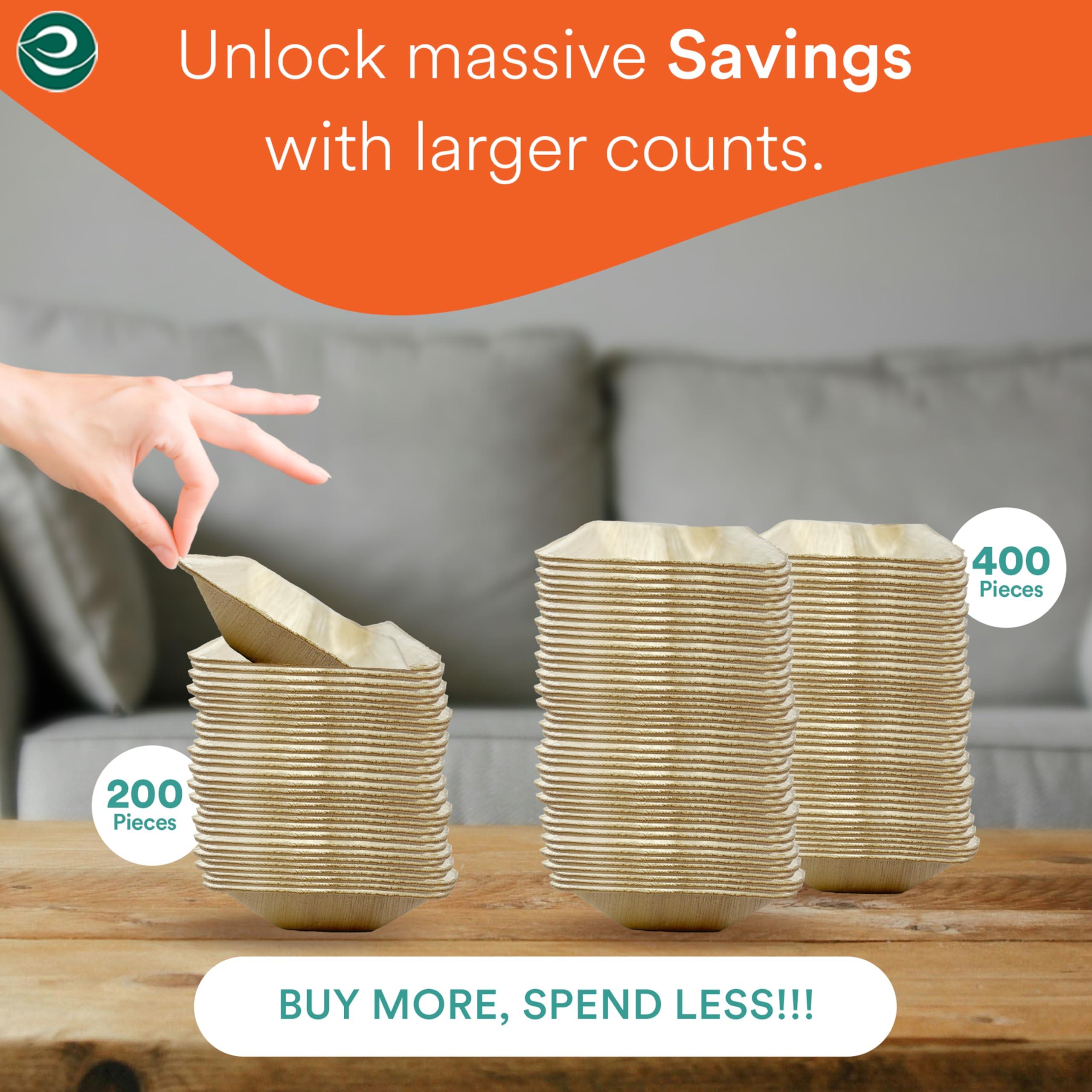 ECO SOUL ECO SOUL 100% Compostable Mini Palm Leaf Bowls 4 Inch 5 Oz Disposable Square Bamboo Bowls [50-Pack] Dessert Bowls Bamboo Style I Heavy Duty Eco-Friendly Sturdy Palm Bowl I Biodegradable Eco Bowls