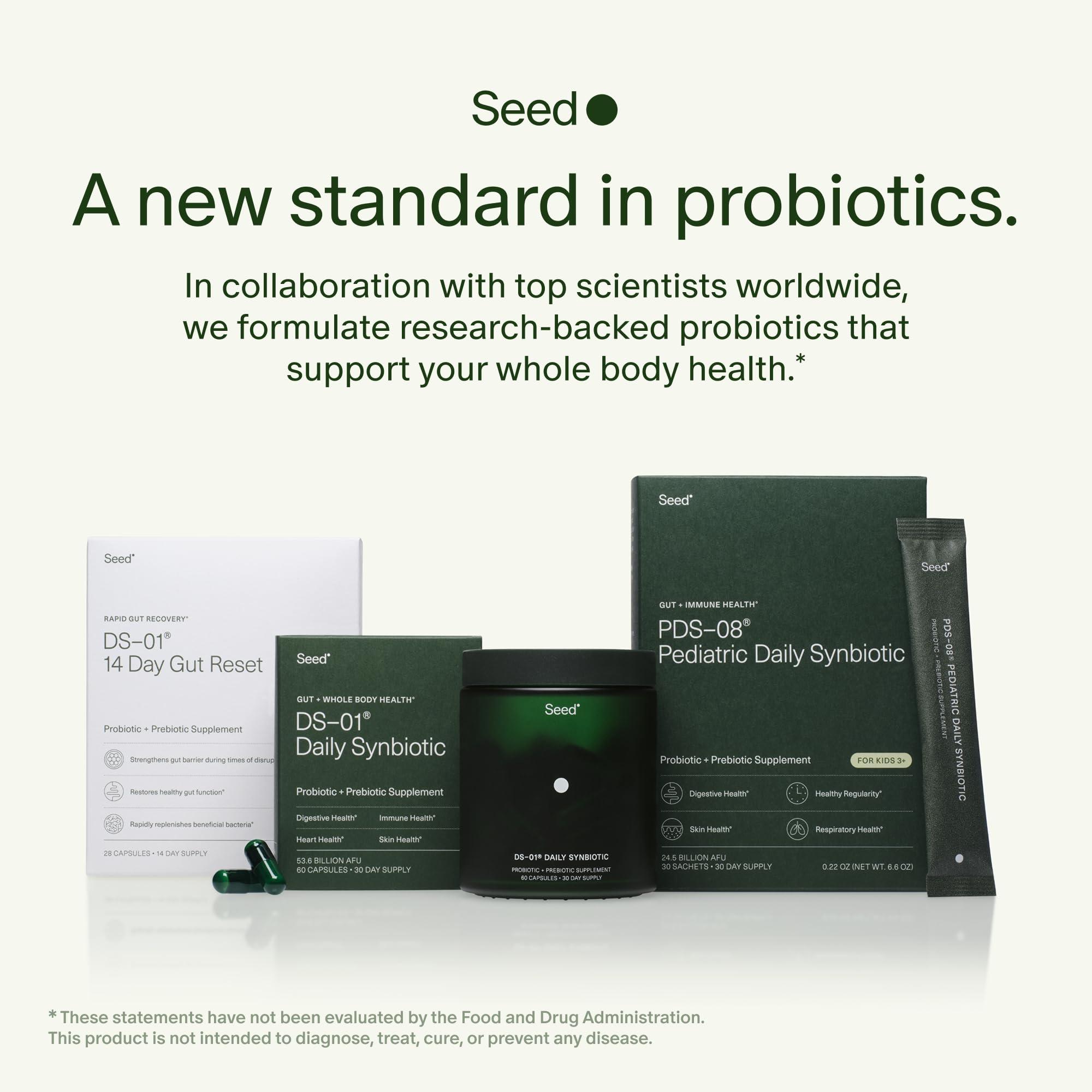 Seed Seed DS-01 Daily Synbiotic - Prebiotic and Probiotic for Women & Men - Digestive Health, Gut Health, Immune Support, Bloating & Constipation Relief - Vegan & Shelf-Stable - 60 Capsules (30-Day Supply)