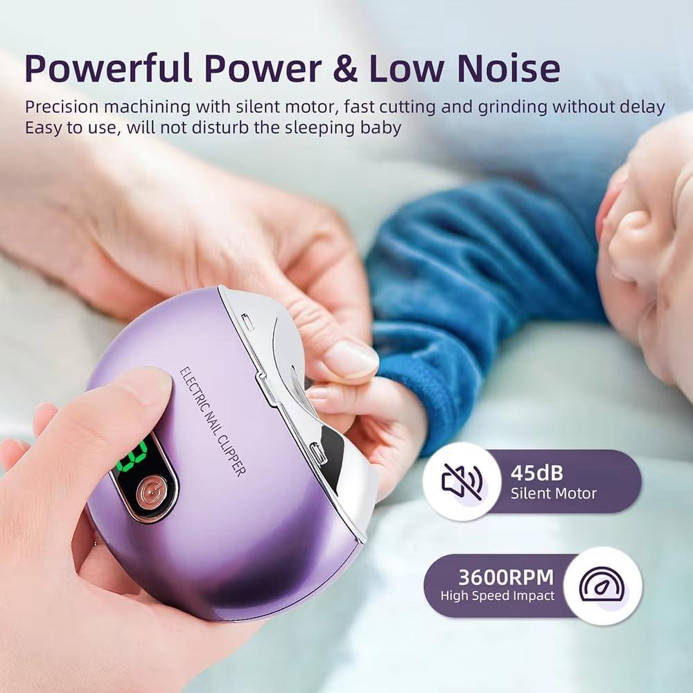 Aikertec Automatic Electric Nail Clipper,with LCD Digital Display, Safety Baby Fingernail Nail Clipper, 3-Speeds Levels and Nail Clip Storage, USB Rechargeable Suitable for Babies,Children (Purple)