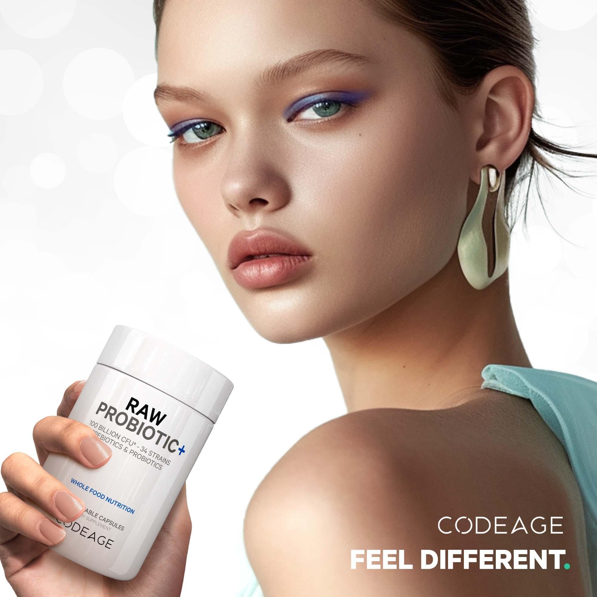 Codeage Codeage Raw Probiotic+ Supplement - 34 Probiotic Strains, 100 Billion CFUs, Raw Whole Food Probiotics, Digestive Enzymes, Raw Fruits & Veggies Prebiotics - Wild Kefir Culture - Non-GMO - 30 Capsules