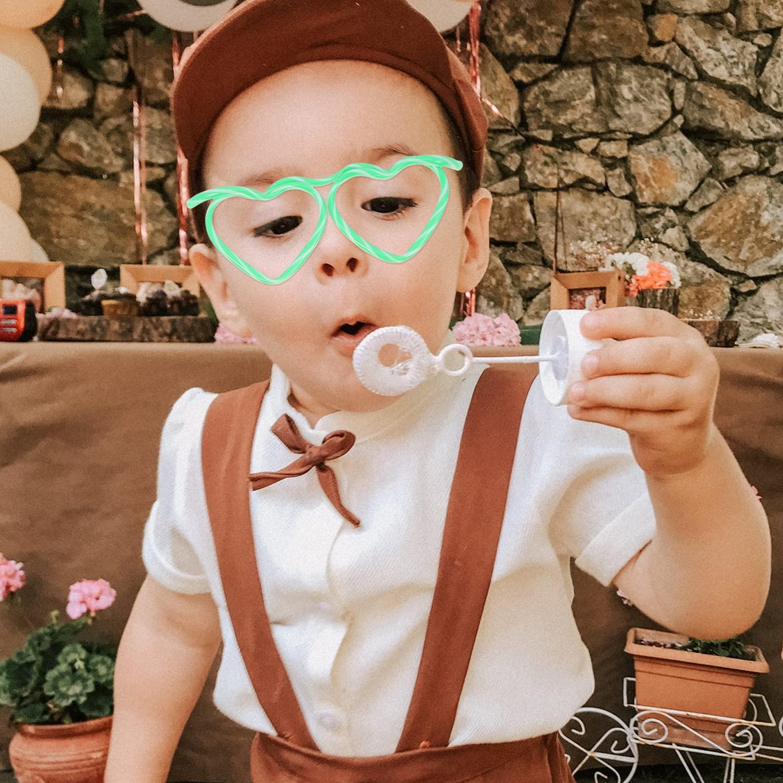 EXCEART Drinking Straws Glasses- Shaped 12Pcs DIY Heart Glasses Plastic Silly Straw Eyeglasses for 7 Colors