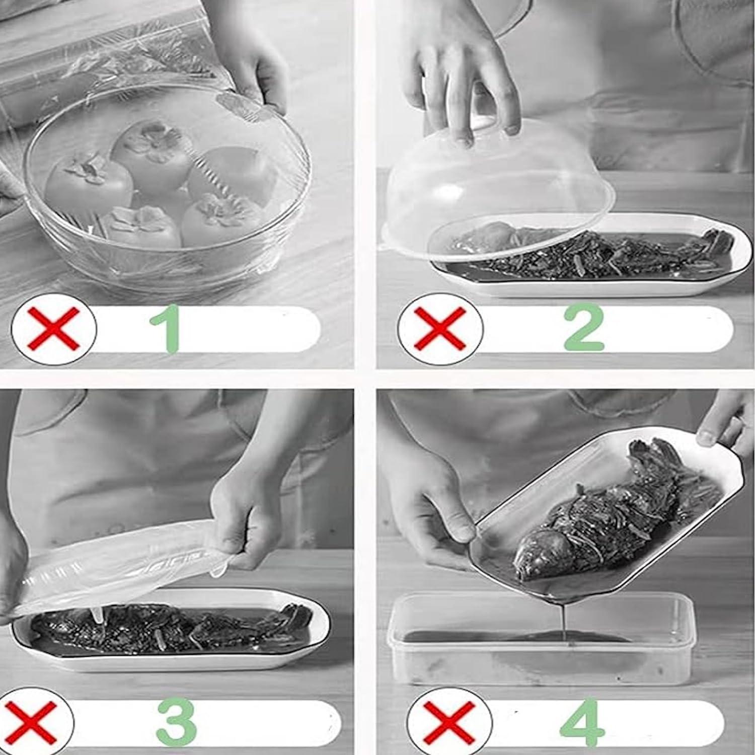 FRAGRANTGARDEN Fresh Keeping Bags, Plastic Sealing Elastic Stretch Adjustable Bowl Lids, Reusable Plastic Kitchen Wrap for Cover Food, Cling Film for Picnic (100PCS)