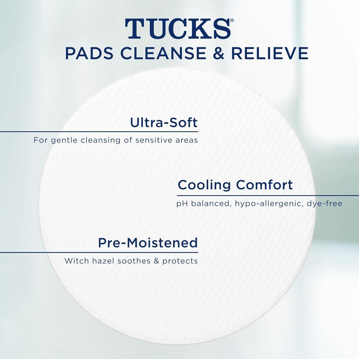 TUCKS TUCKS Medicated Cooling Pads, 100 Count Pads with Witch Hazel, Cleanses Sensitive Areas, Protects from Irritation, Hemorrhoid Treatment, Medicated Pads Used by Hospitals