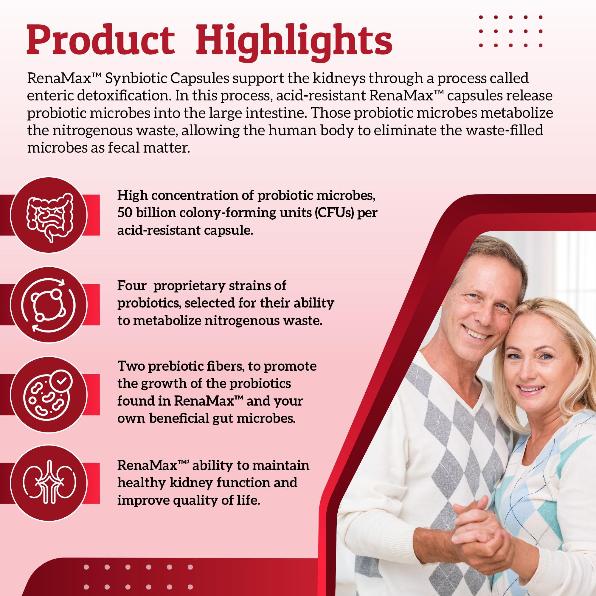 RENAMAX RENAMAX Capsule Kidney Restores & Kidney Care Supplement - Probiotic & Prebiotic Supplement to Support Normal Kidney Function - 50 Billion CFU per Capsule - Made in U.S.A (90 Caps (Pack of 1))