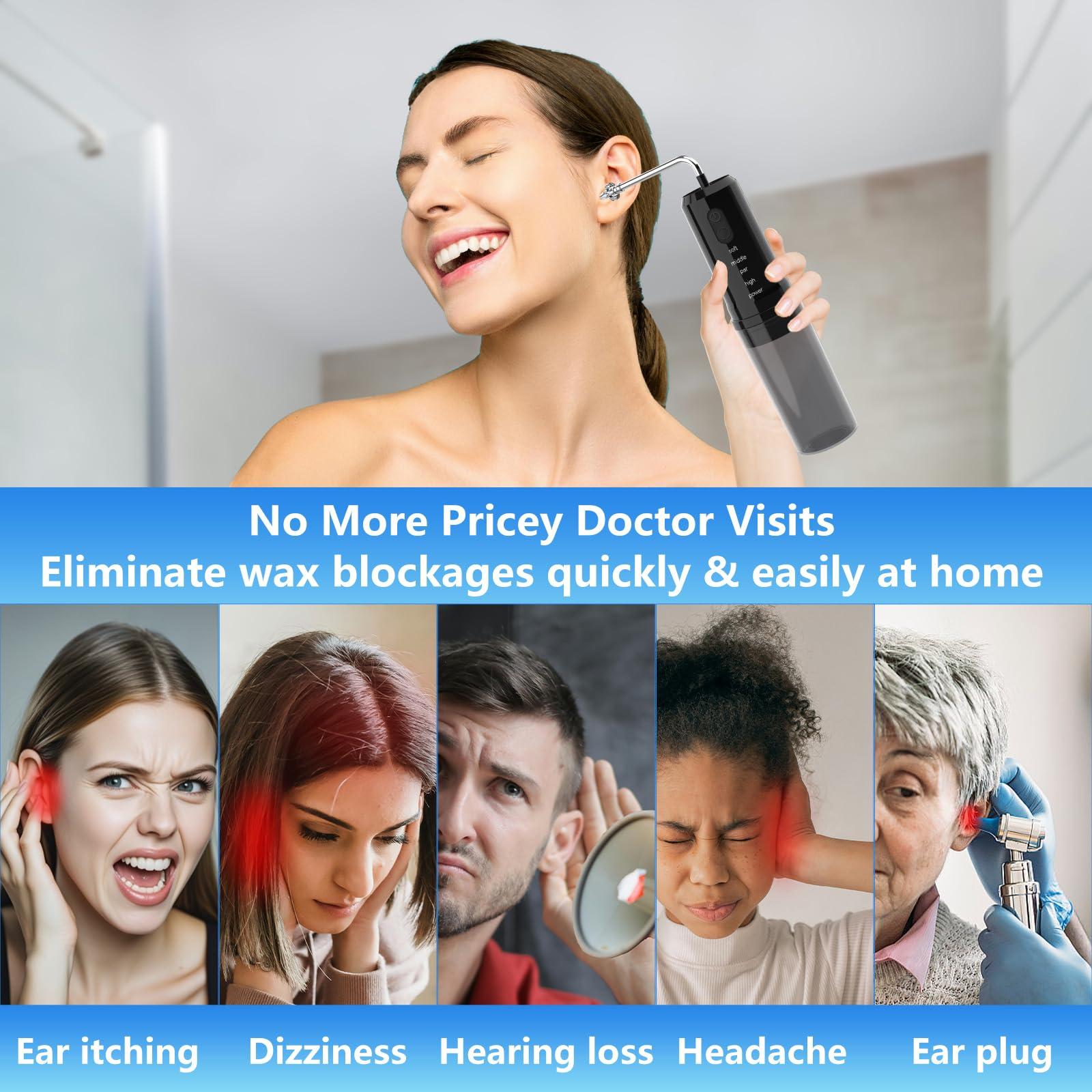 pirzlqie Ear Wax Removal, Electric Ear Irrigation Flushing System, Portable Water Powered Ear Cleaning Kit with 4 Pressure Modes, Ear Cleaner Tool with Basin, Resuable Tips for Adults and Kids, Black