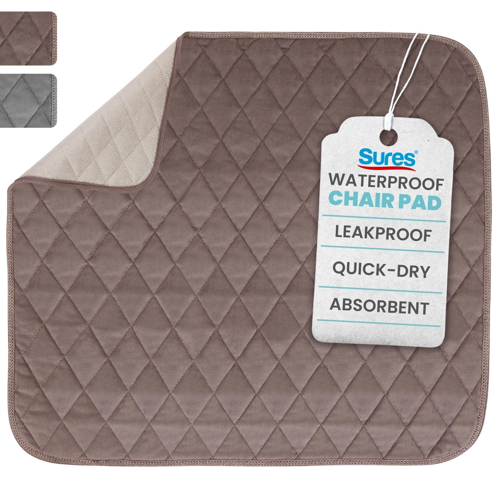 SURES Sures Waterproof Chair Pads for Incontinence (22\" x 21\") - Washable, Waterproof Seat Protector - Chair Protector Seat Cover - Absorbent Incontinence Pad for Bed, Seat Car Wheelchair & Recliner (Brown)