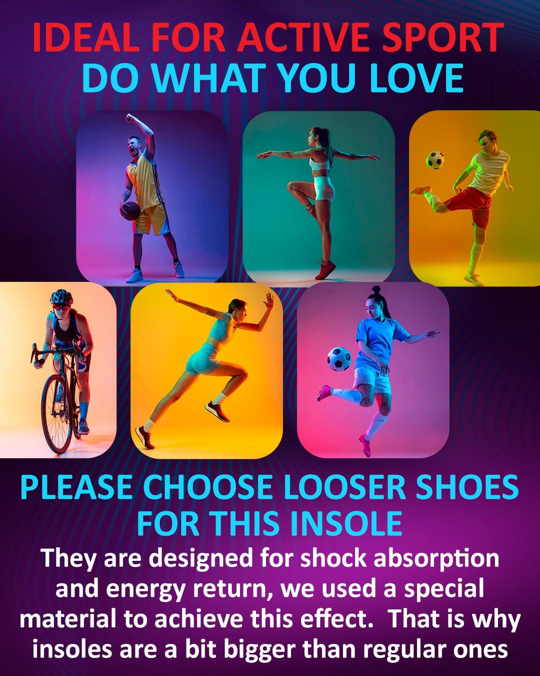 CRUVHEAL Sport Shock Absorbing Insoles - Athletic Shoe Cushioning Inserts for Men and Women - Ideal for Active Sports Running Training Hiking - Neutral Arch Good for Sneakers Shoes (S, Indigo)