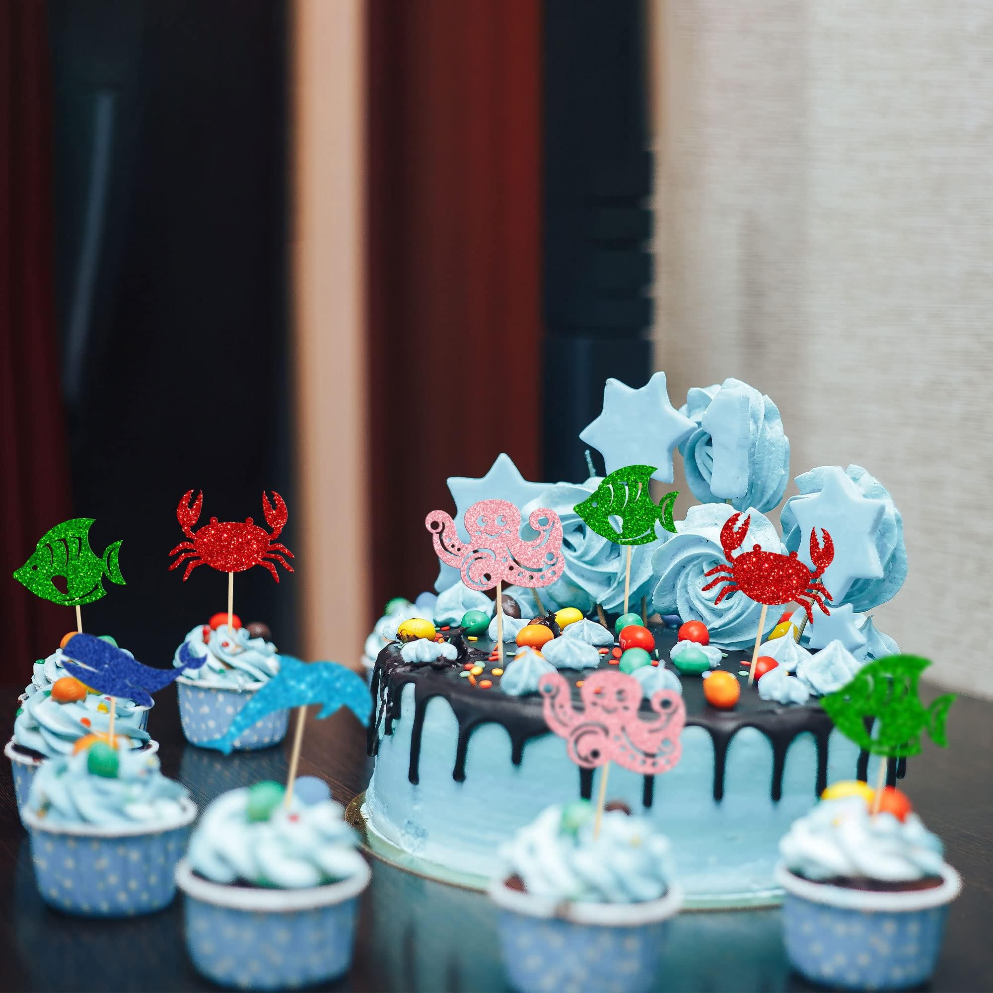 Gyufise Gyufise 30 Pack Ocean Sea Animals Cupcake Toppers Dolphin Crab whale Octopus Fish Cupcake Picks Baby Shower Under the Sea Animals Theme Birthday Party Cake Decorations Supplies