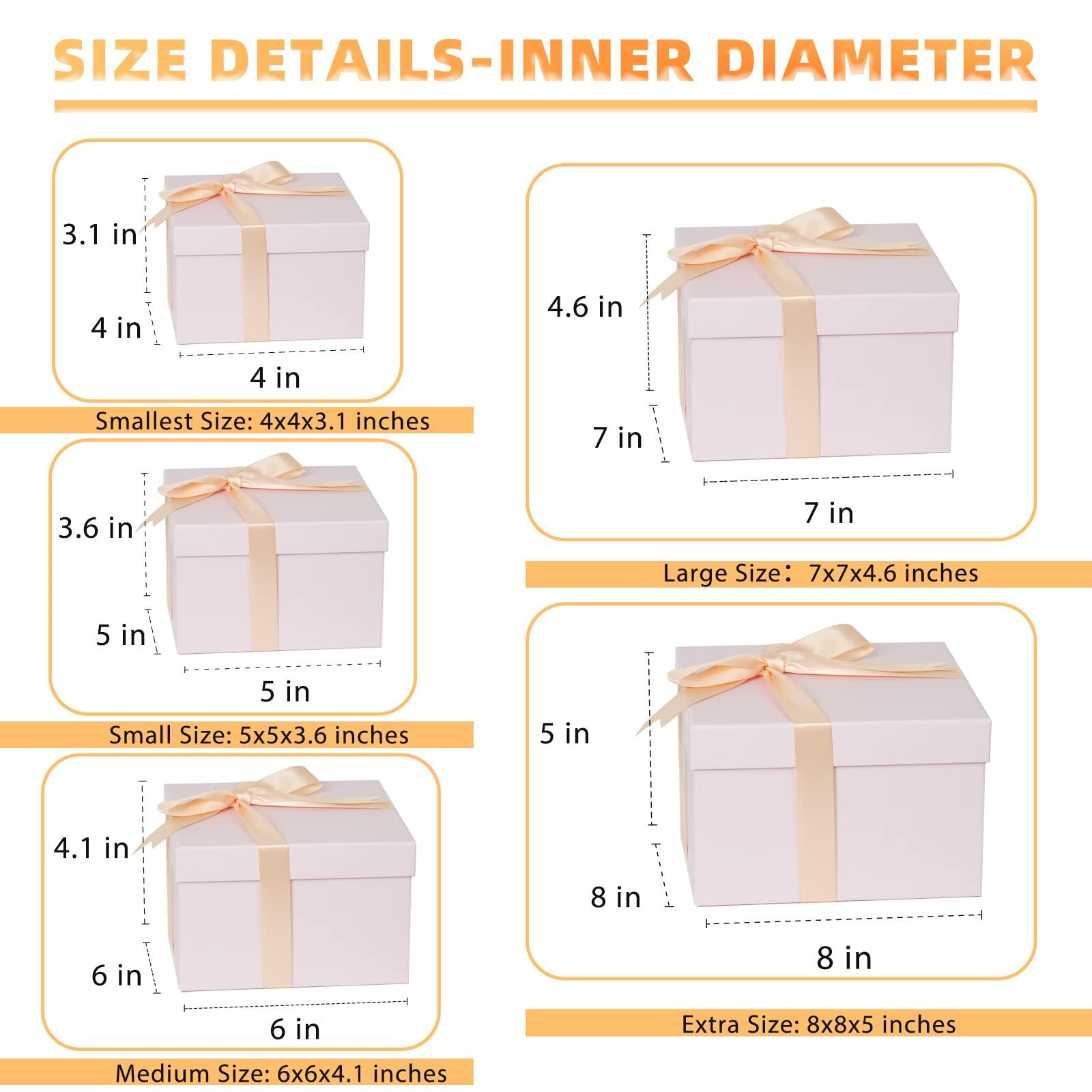 CHARMGIFTBOX CHARMGIFTBOX 5 Pack Large Square Nesting Gift Boxes with Lids for Presents, 4\"-8\" Pink Stacking Gift Box with Ribbon Card for Wedding Birthday Party Valentine Christmas