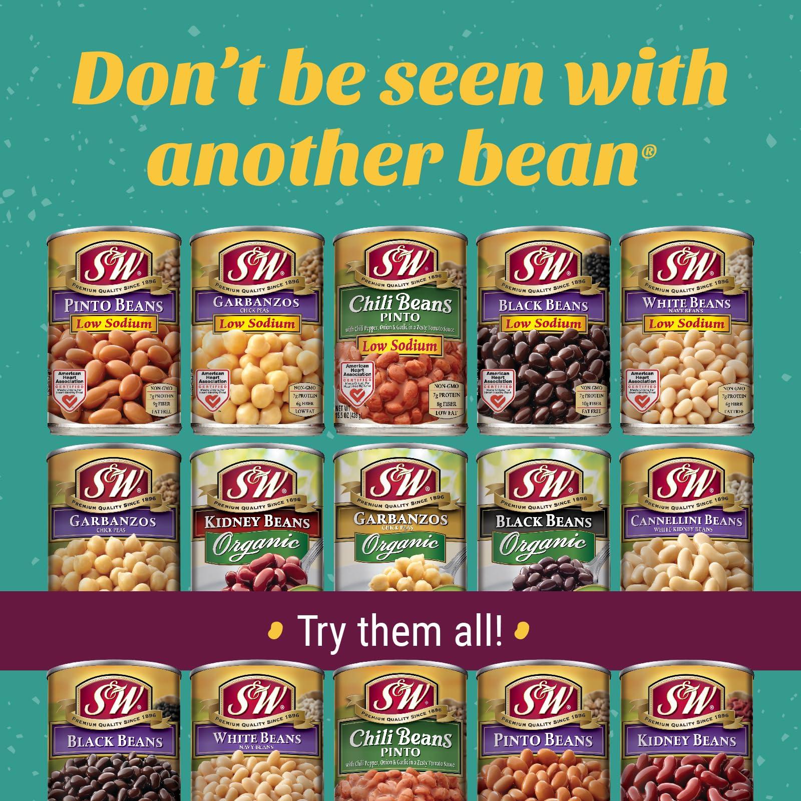 S & W S&W Low Sodium Canned Kidney Beans, Plant Protein and Fiber, Gluten Free, Vegan, Fat Free, 12 Pack of 15.5 oz Cans