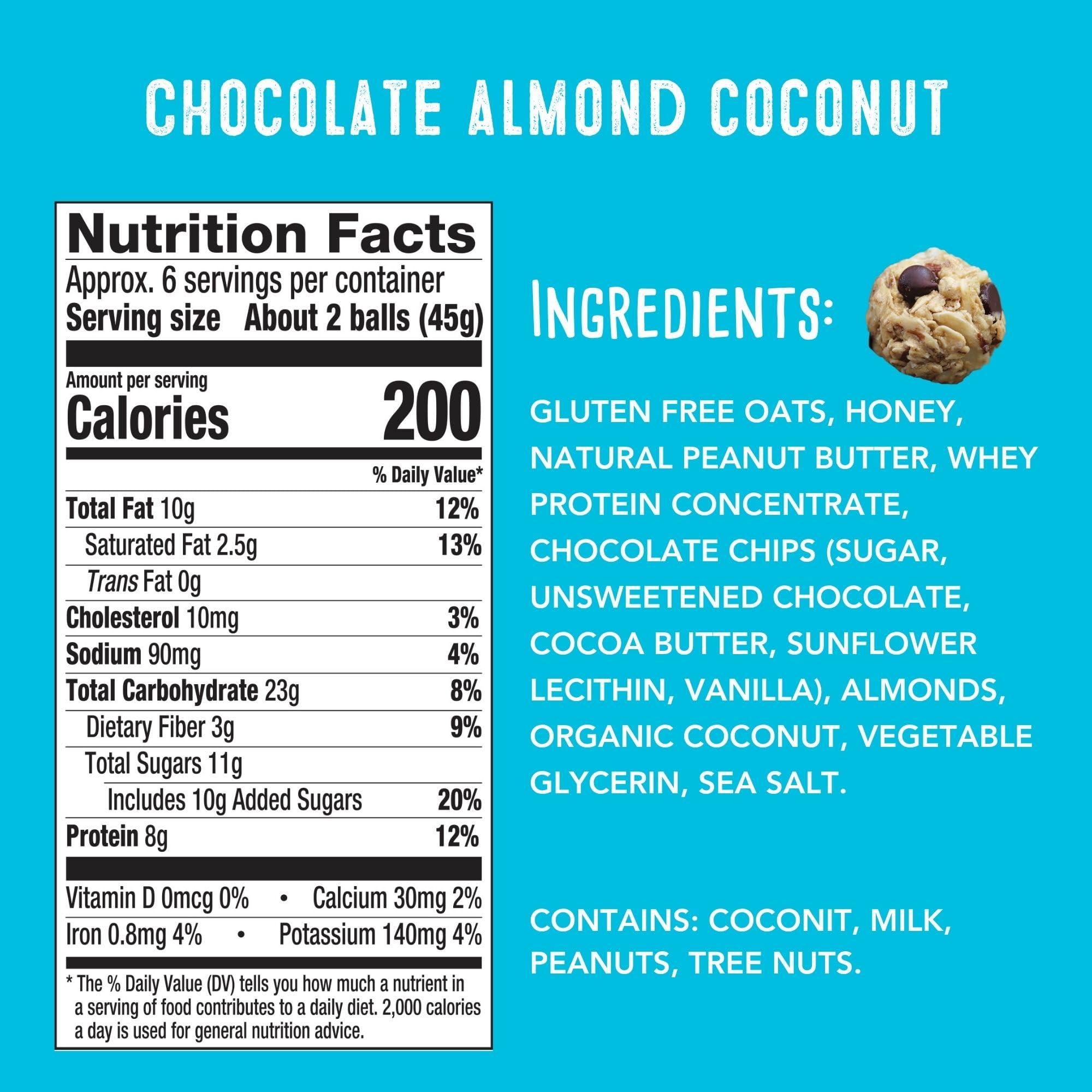 simplyFUEL simplyFUEL Whole Food Protein Balls with Probiotics - Chocolate Almond Coconut Snacks - 8g Protein Snack - Gluten Free Energy Balls (1 Pack of 12 Balls)