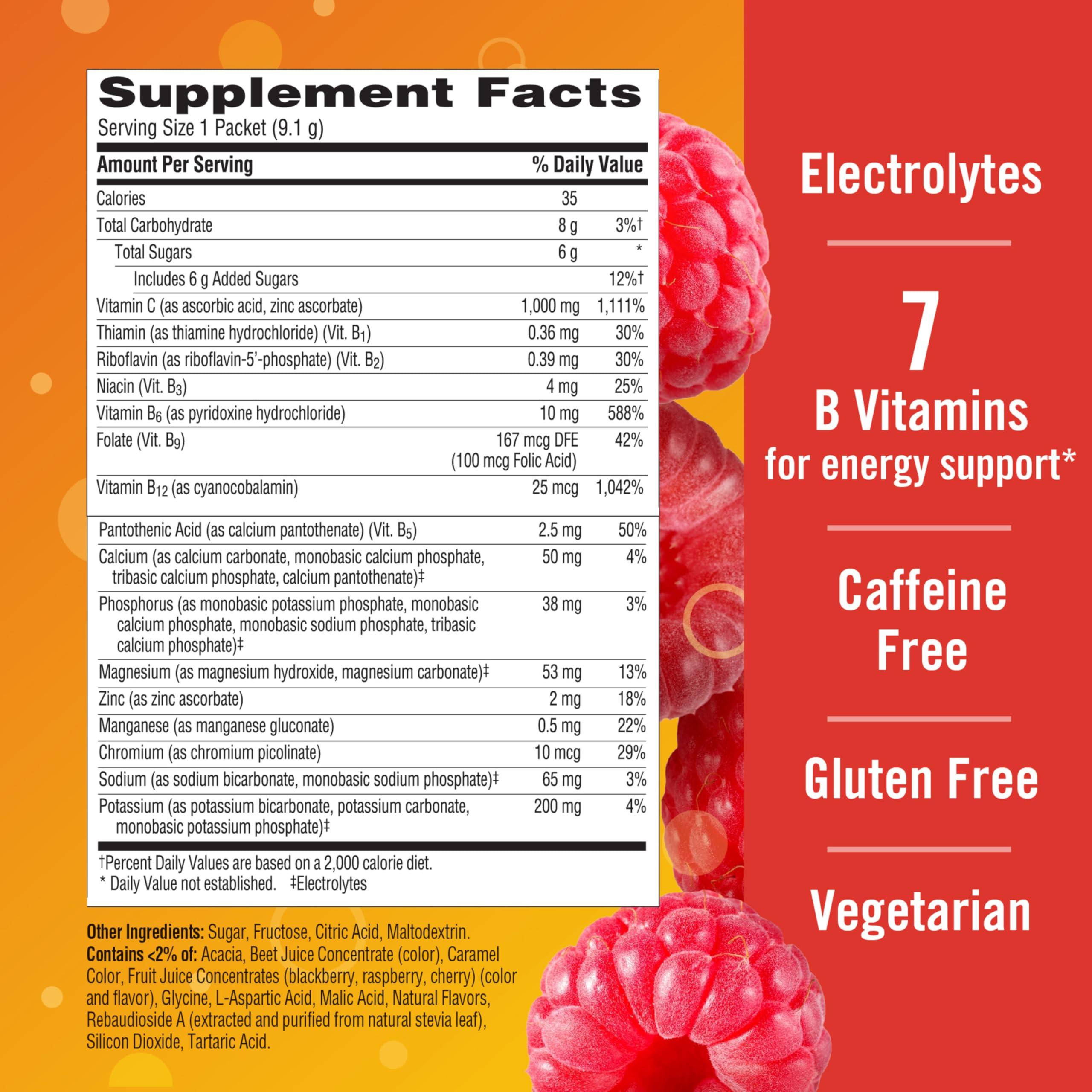 Emergen-C Emergen-C 1000mg Vitamin C Powder, with Antioxidants, B Vitamins and Electrolytes, Vitamin C Supplements for Immune Support, Caffeine Free Drink Mix, Raspberry Flavor - 60 Count/2 Month Supply