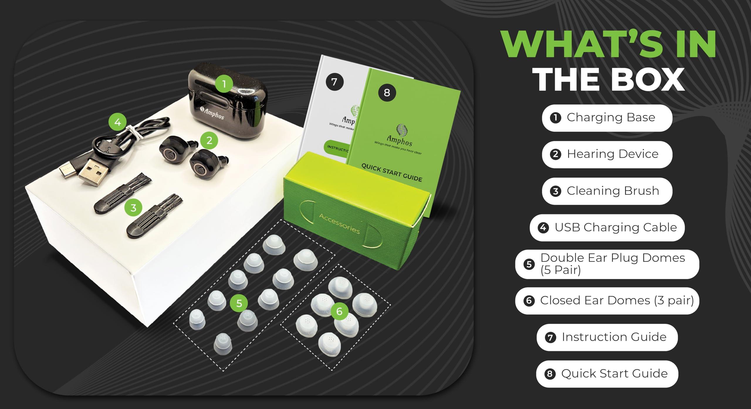 Amphos Amphos Viola Hearing Aids with Bluetooth & Voice Prompts for Seniors Rechargeable with Noise Canceling OTC - Wireless Connectivity for Phone, TV & Devices - Nano Digital Amplifiers for Adults - Enhance your Hearing with Seamless Connectivity!