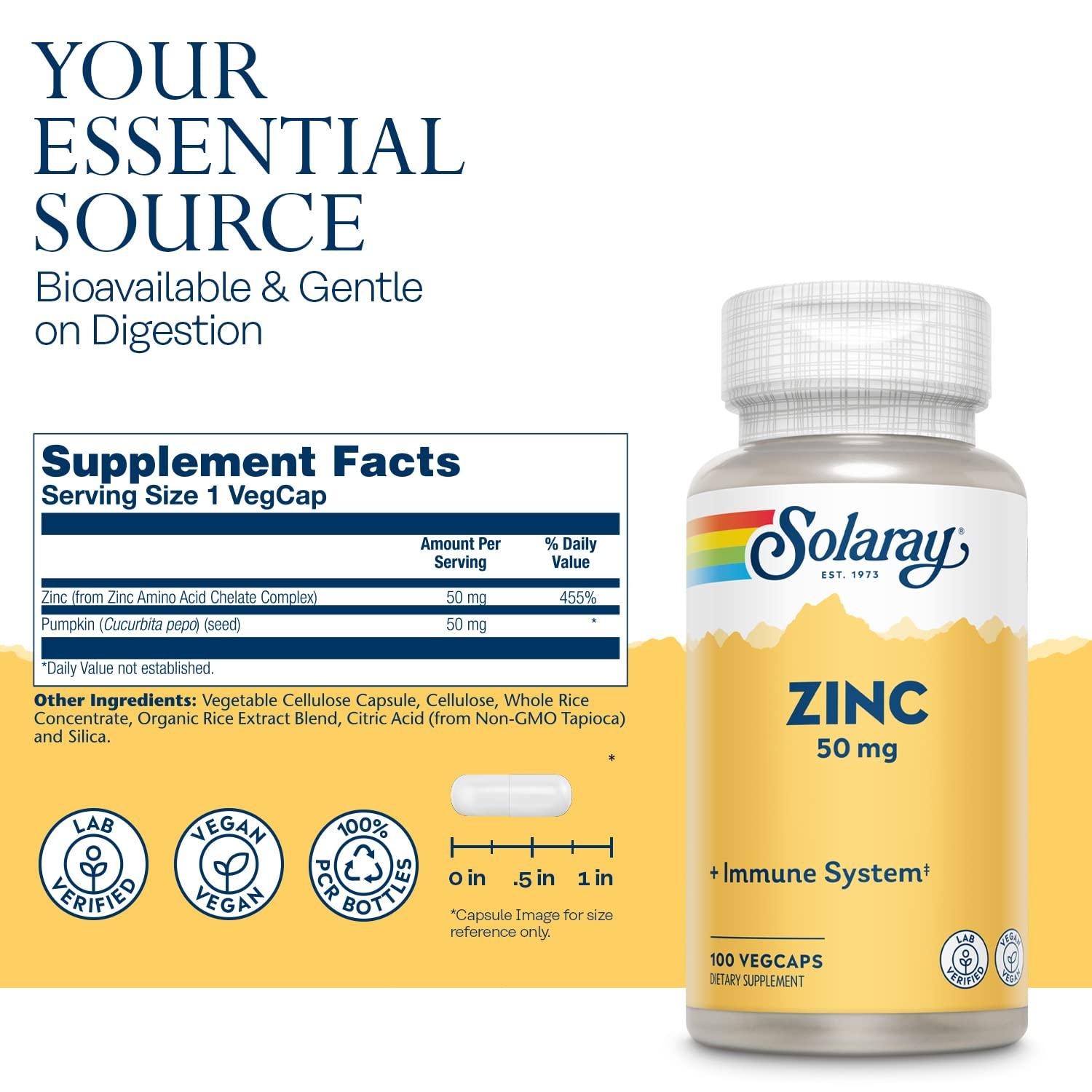 SOLARAY Zinc 50mg Solaray 100 Veg Cap - Pack of 3