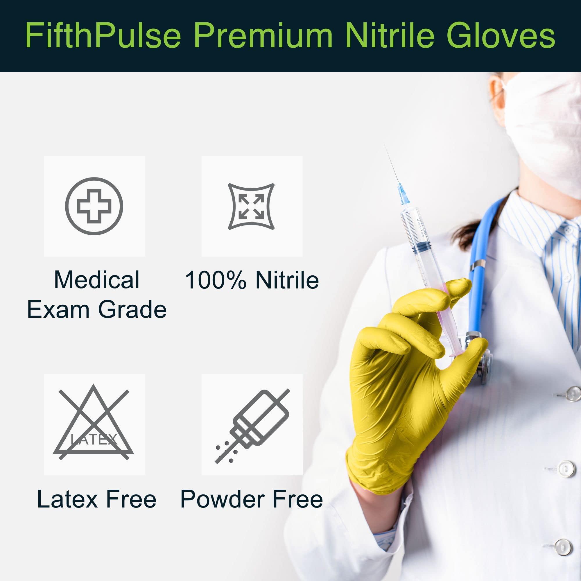 FifthPulse FifthPulse Yellow Nitrile Disposable Gloves - 50 Count - 3 Mil Nitrile Gloves Large - Powder and Latex Free Rubber Gloves - Surgical Medical Exam Gloves - Food Safe Cooking Gloves