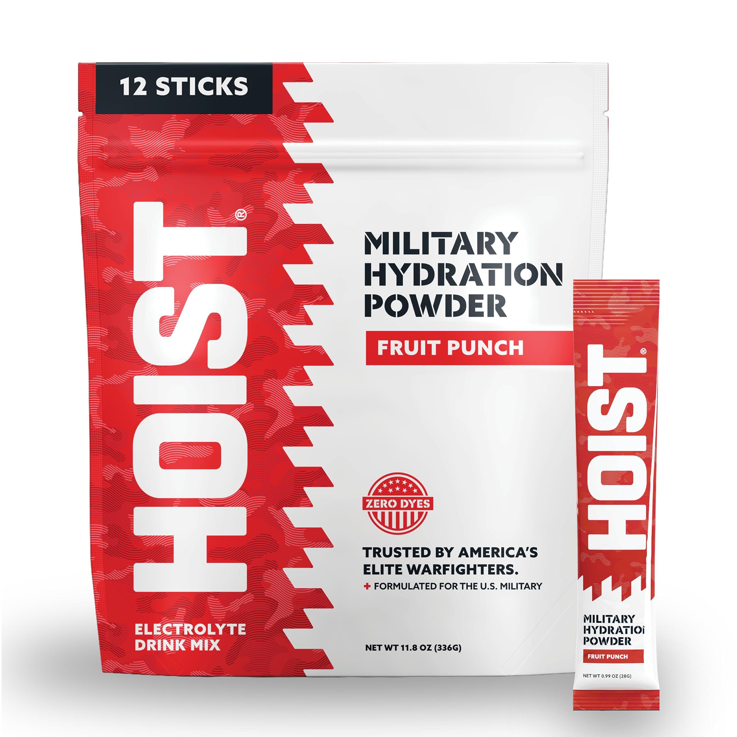 HOIST HOIST Premium Military Hydration Powder - Electrolyte Drink Mix - Powder Stick Pack, Fruit Punch (12 Sticks Per Pack)