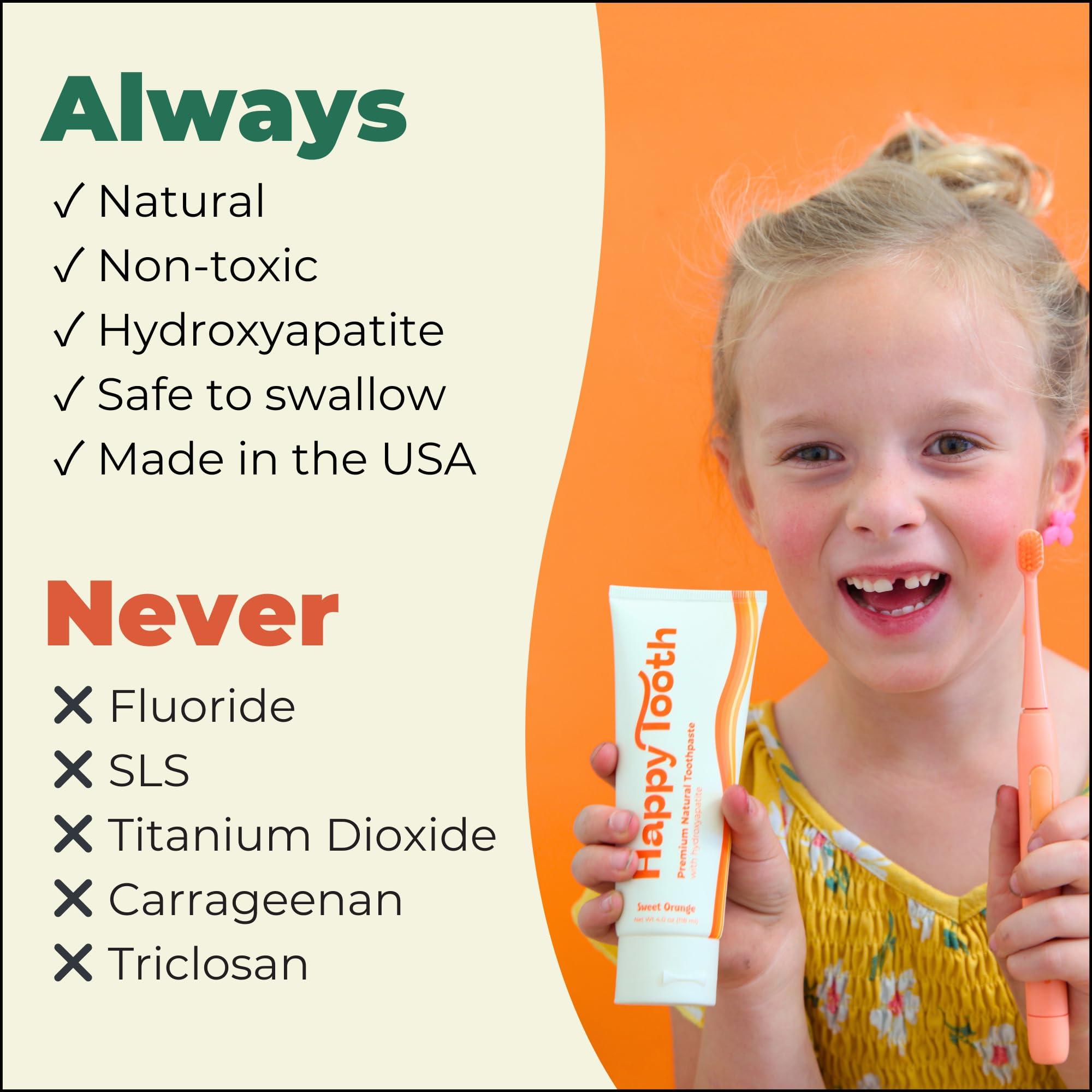 Happy Tooth Happy Tooth Natural Hydroxyapatite Toothpaste, Fluoride Free, SLS Free, Whitening for Sensitive Teeth, Natural Ingredients, Dentist Formulated & Recommended, Adults & Kids, Sweet Orange 4 Fl Oz