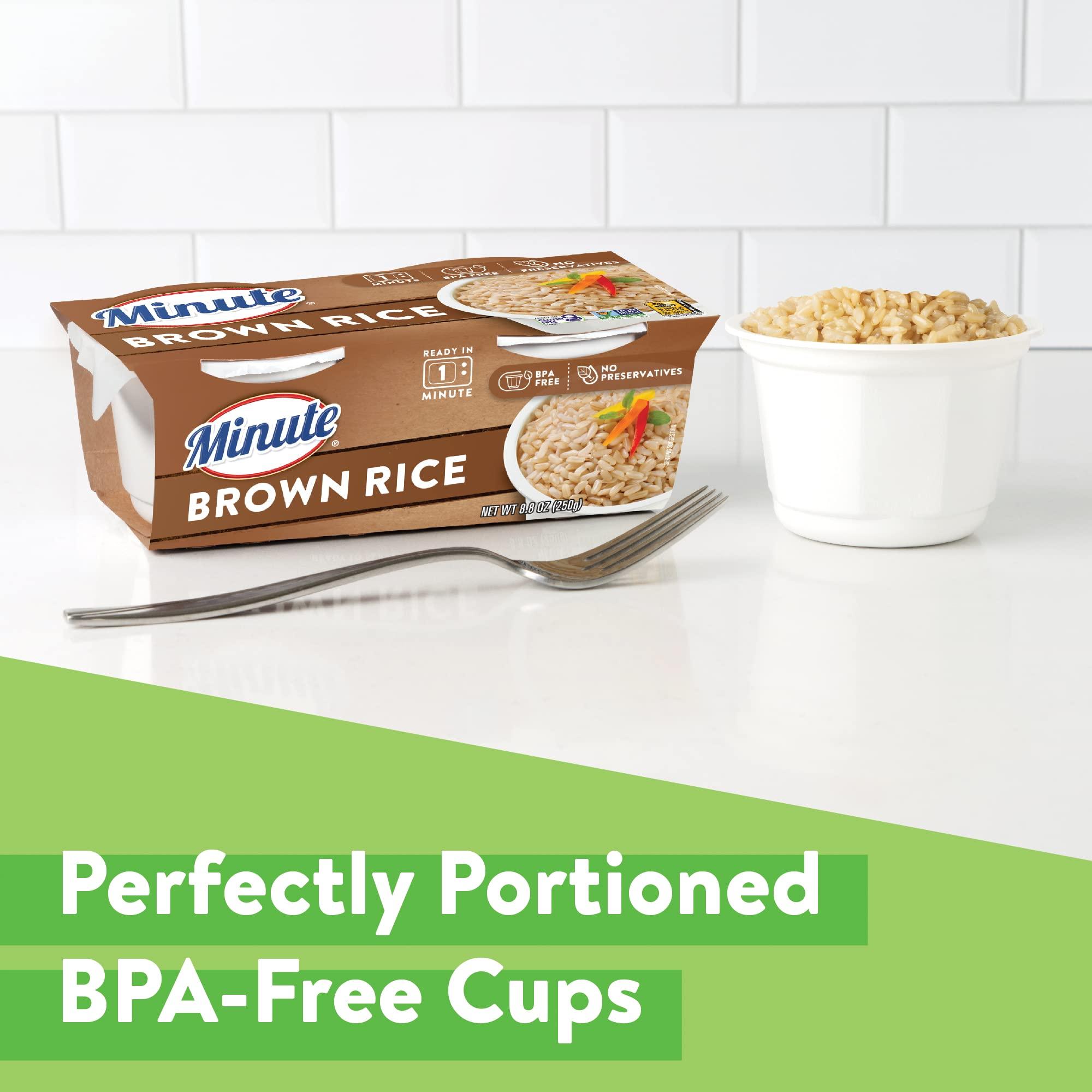 Minute Minute Ready-to-Serve Brown Rice, Microwavable Rice Cups, 4.4-Ounce Cups, 2 Count, (Pack of 8)