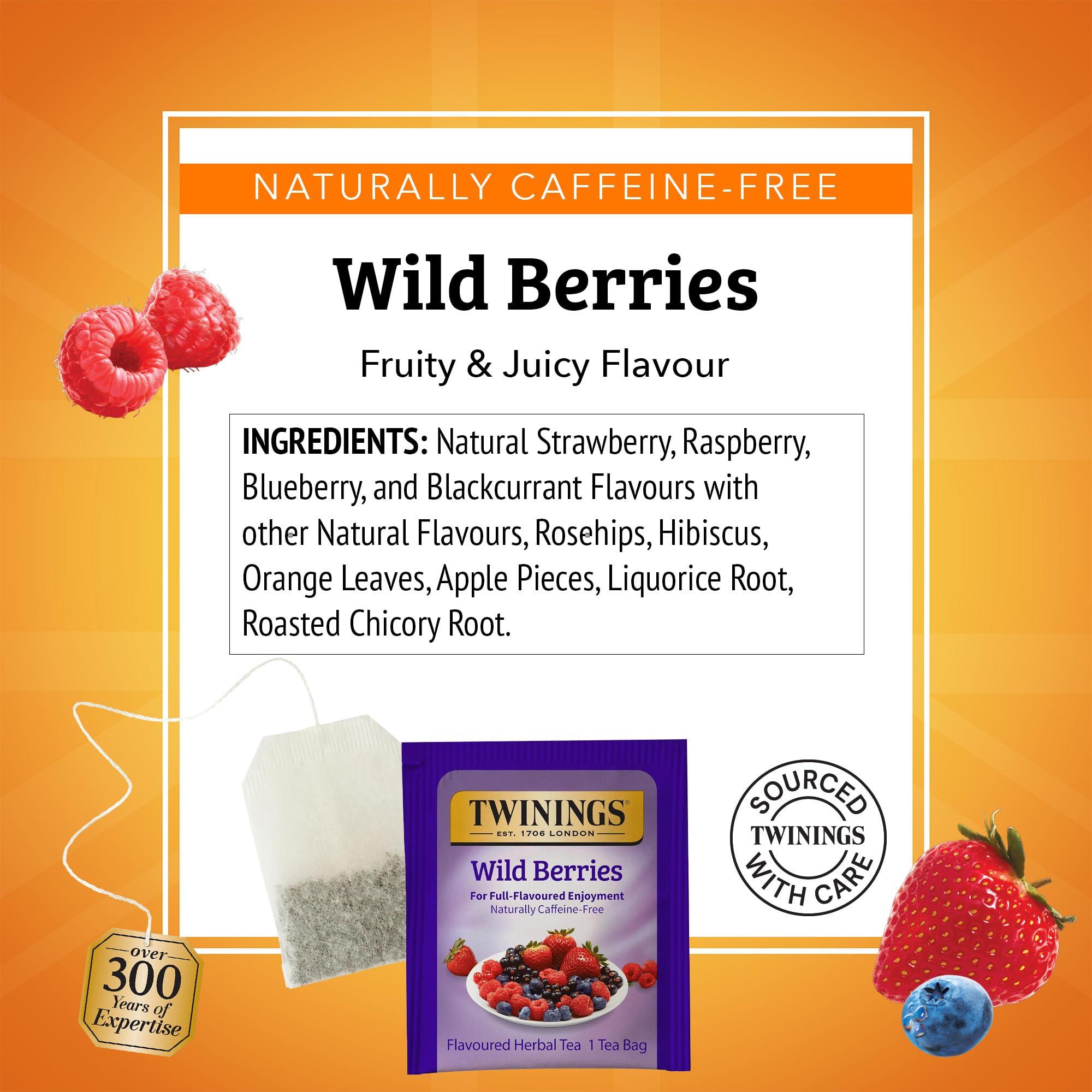 Twinings Twinings Wild Berries Tea - A Naturally Caffeine-Free Herbal Tea Bursting with Fresh & Uplifting Berry Tea Flavours, Individually Wrapped Tea Bags, 20 Count