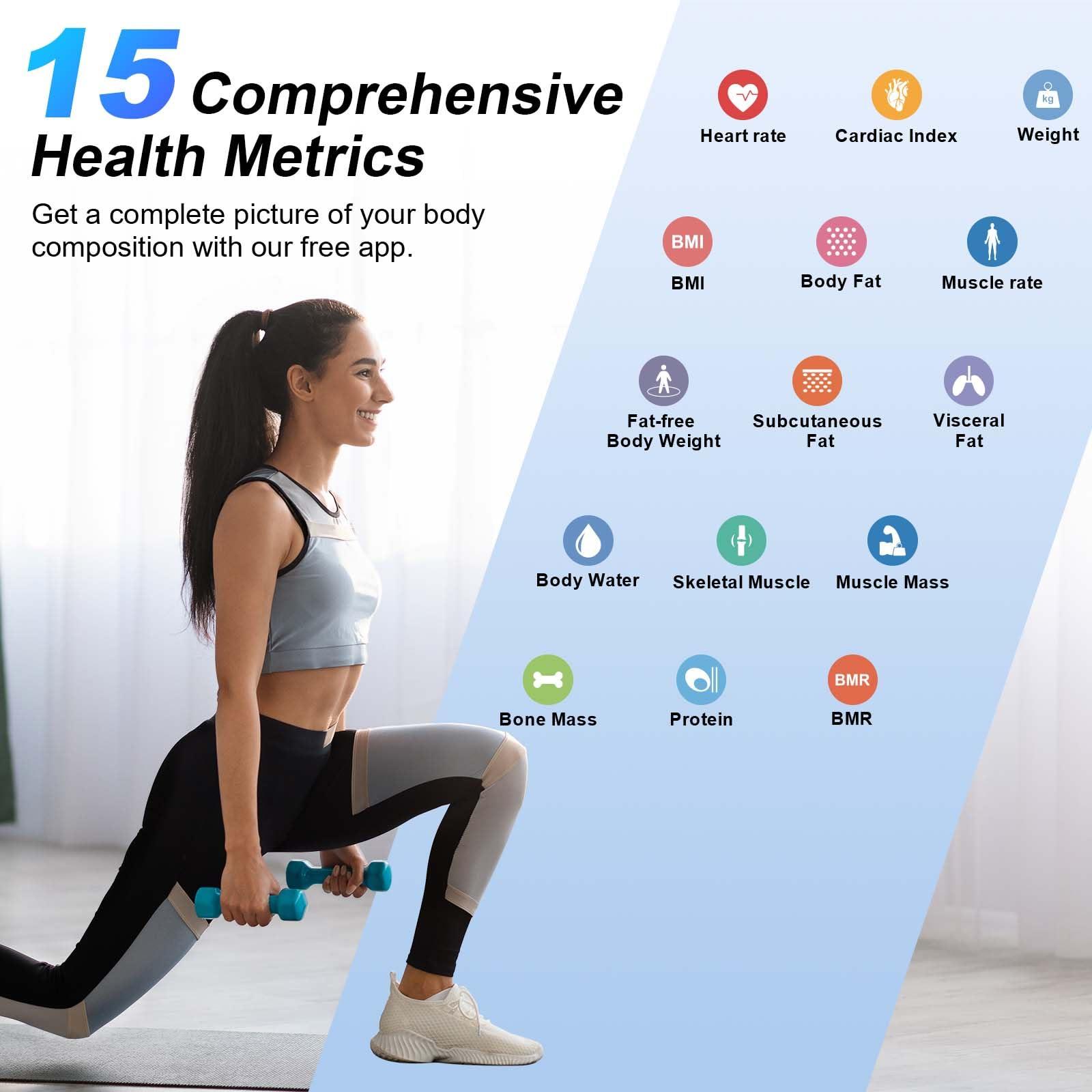 Healthkeep Digital Smart Body Weight Scale - Large Display Bathroom Fat Loss Scales High Accurate 15 Health Indicators Analyzer Fit Weighing Scale for BMI Heart Rate Home Gym Workout