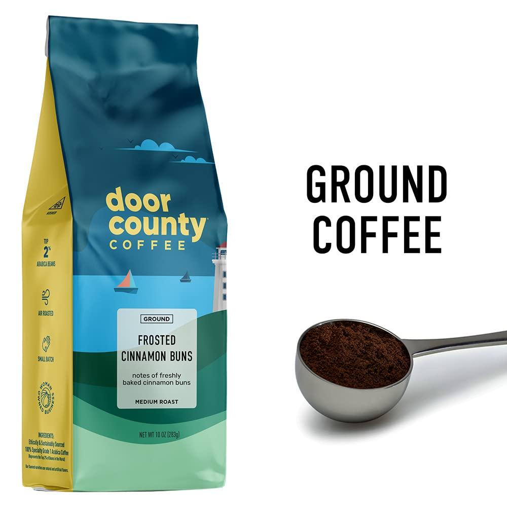 Door County Coffee & Tea Co. Door County Coffee Frosted Cinnamon Buns Flavored Coffee | 10oz Bag | Ground Coffee Medium Roast | 100% Arabica Coffee | Frosted Cinnamon Buns