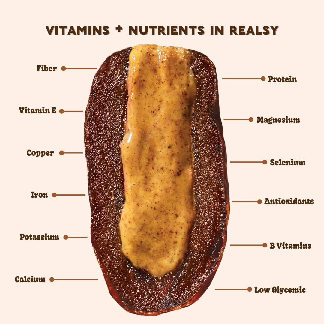 realsy Realsy Almond Butter Filled Medjool Dates, Organic Dates with No Sugar Added, Gluten-Free, Vegan, Good Source of Fiber, Low Glycemic Index, All Natural Healthy Snack, (10 Pack)