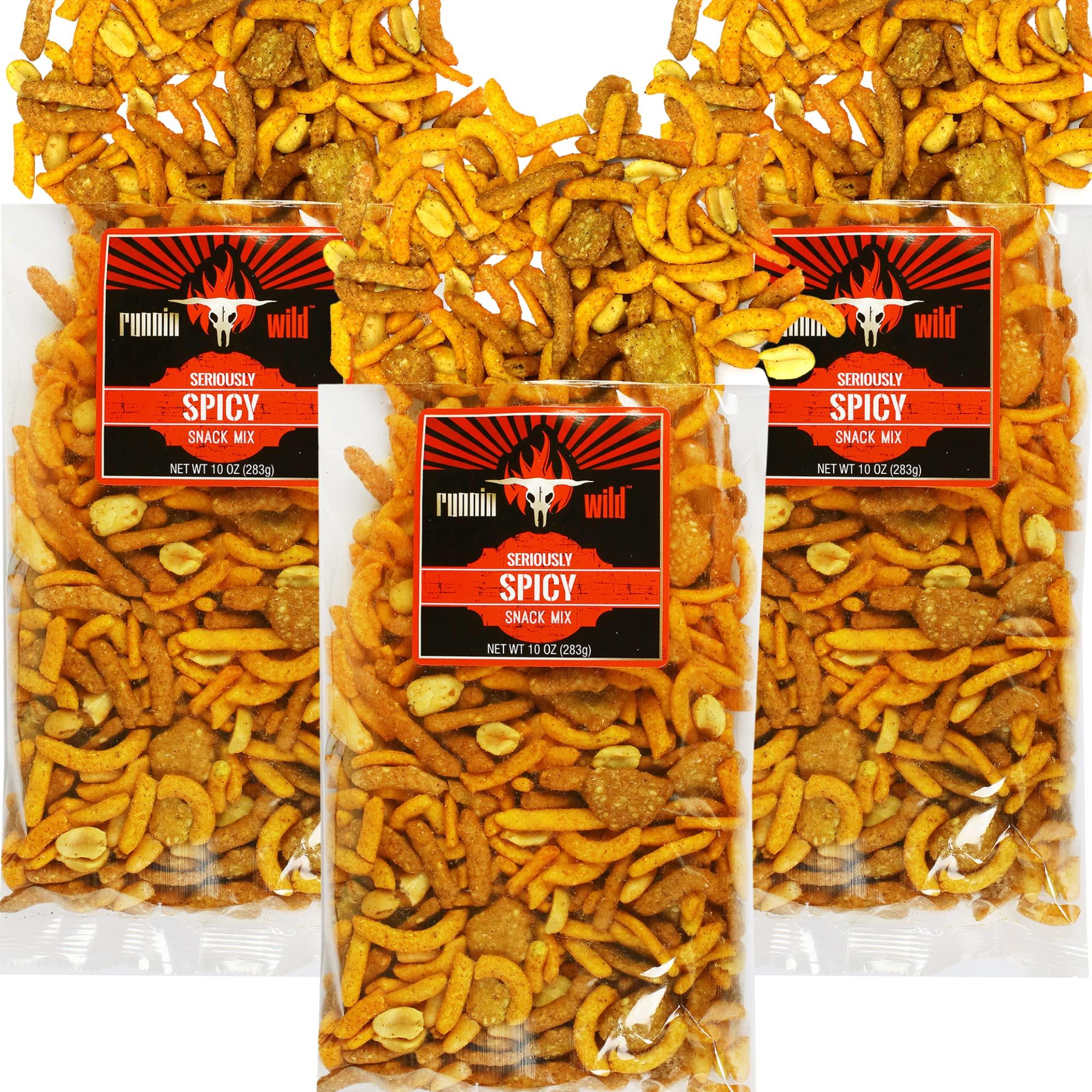RunninWild Spicy Snack Mix | Party Mix including hot Cajun corn sticks, roasted peanuts, and cheddar cheese sesame sticks | Runnin' Wild Foods, 1.5 Pounds Total (Box of 3 bags, 8oz each)