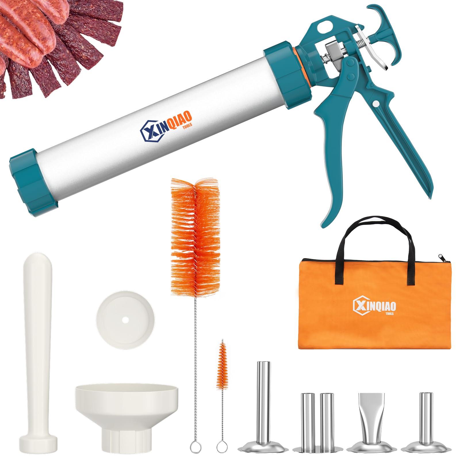 XINQIAO XINQIAO Beef Jerky Gun Sausage Stufffer for Ground Meat, Large Aluminum Jerky Cannon Comes with a Bag, 4 Nozzles, 2 Brushes, 1 Funnel, 1 Pestle