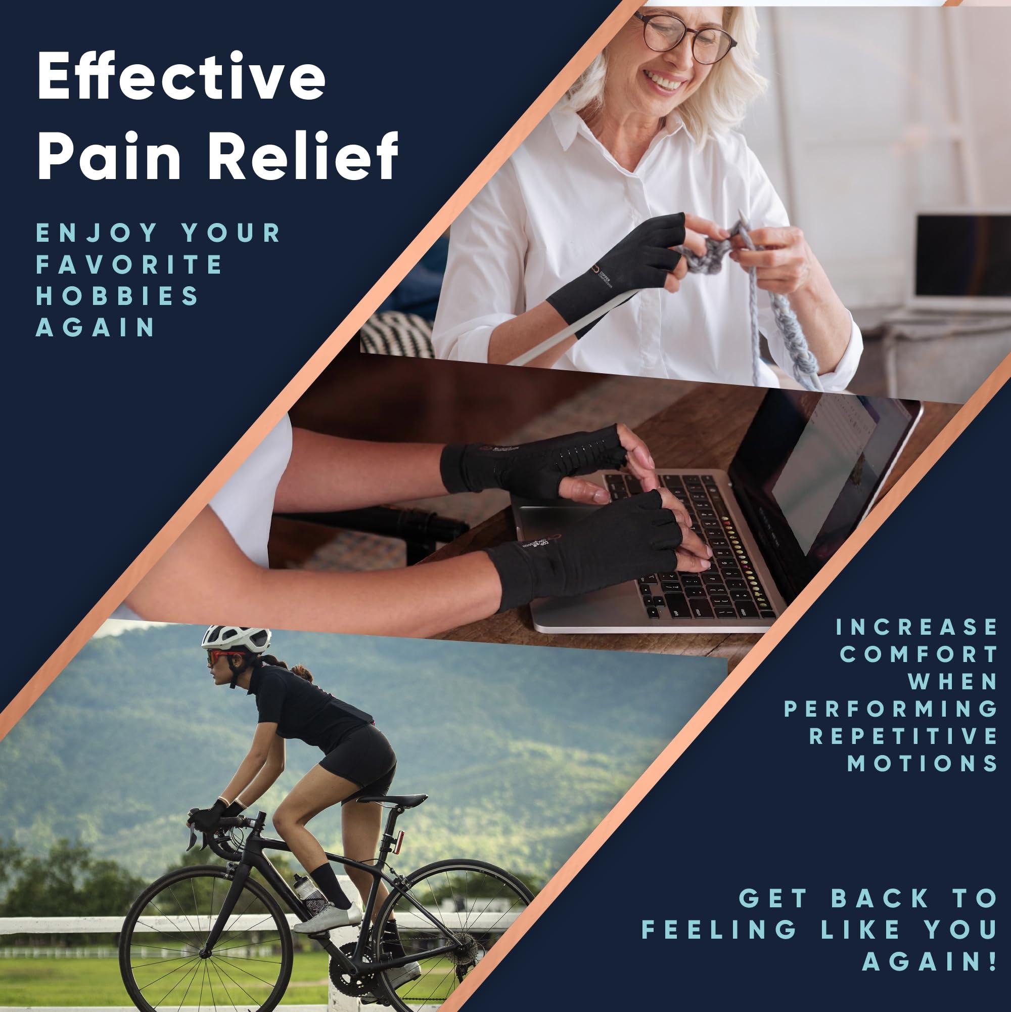 Copper Compression Copper Compression Arthritis Gloves | Fingerless Arthritis Carpal Tunnel Pain Relief Gloves For Men & Women | Hand Support Wrist Brace For Rheumatoid, Tendonitis, Swelling, Crocheting 2 Pairs Black S