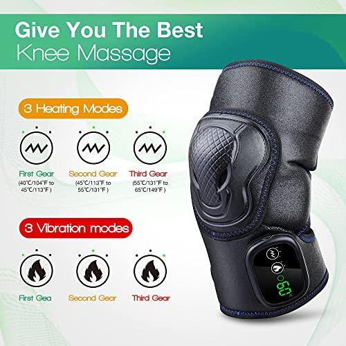 KDFJ Heated Knee Brace Wrap, Heated Knee Massager, 3-Level Adjustable Heating Massage Function with LED Temperature Display Screen for Knee Relax-Single