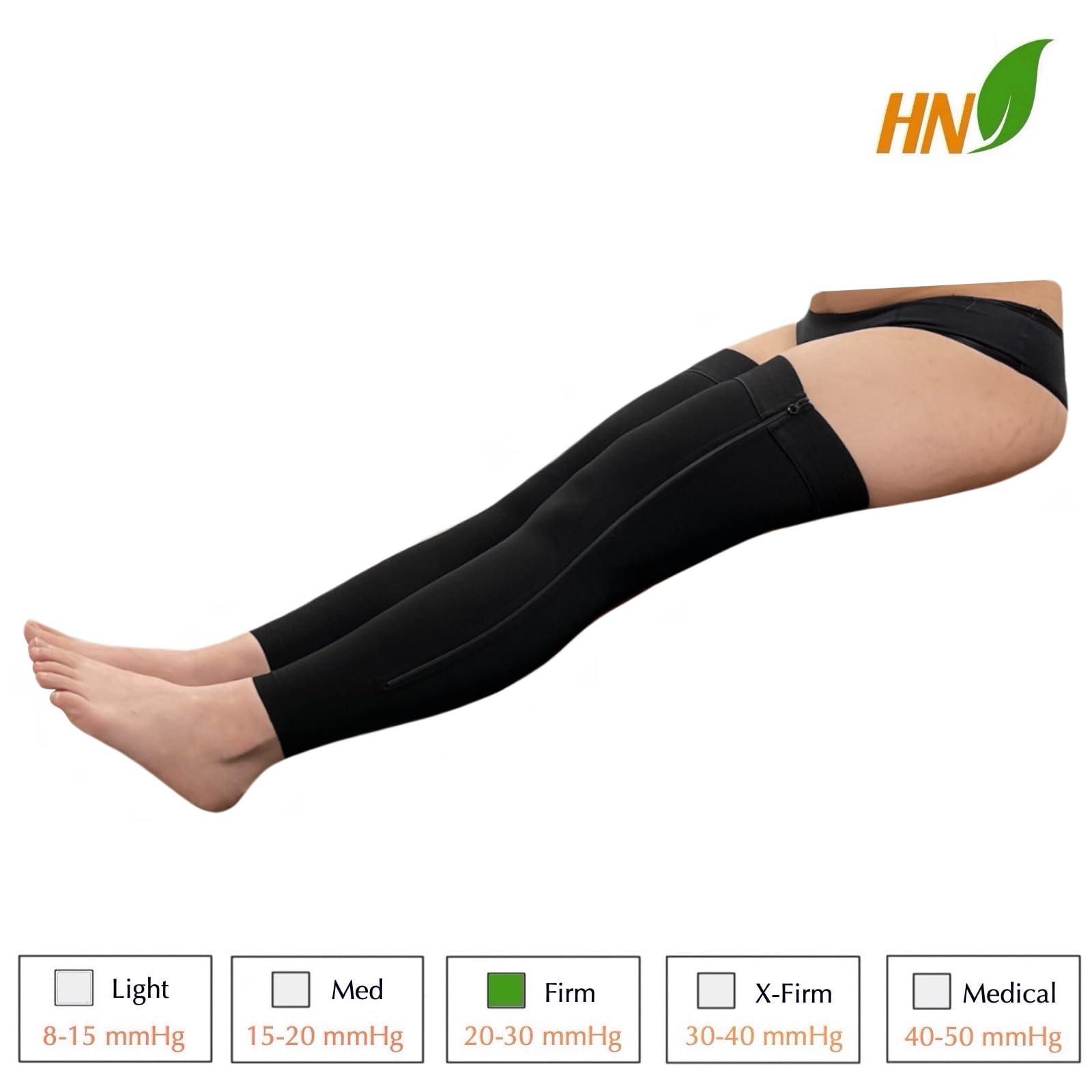 HealthyNees HealthyNees Footless Thigh High 20-30 mmHg Compression Wide Leg Stocking Zipper (With Zipper Black, Large-X-Large)