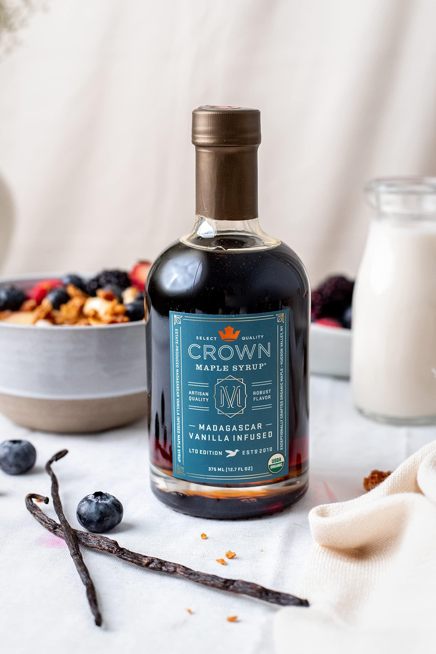 Crown Maple Crown Maple Madagascar Vanilla Infused Organic Maple Syrup, 25 Fl Oz, Real Vanilla Bean, Pancakes, Baking, Cocktails & Brunch