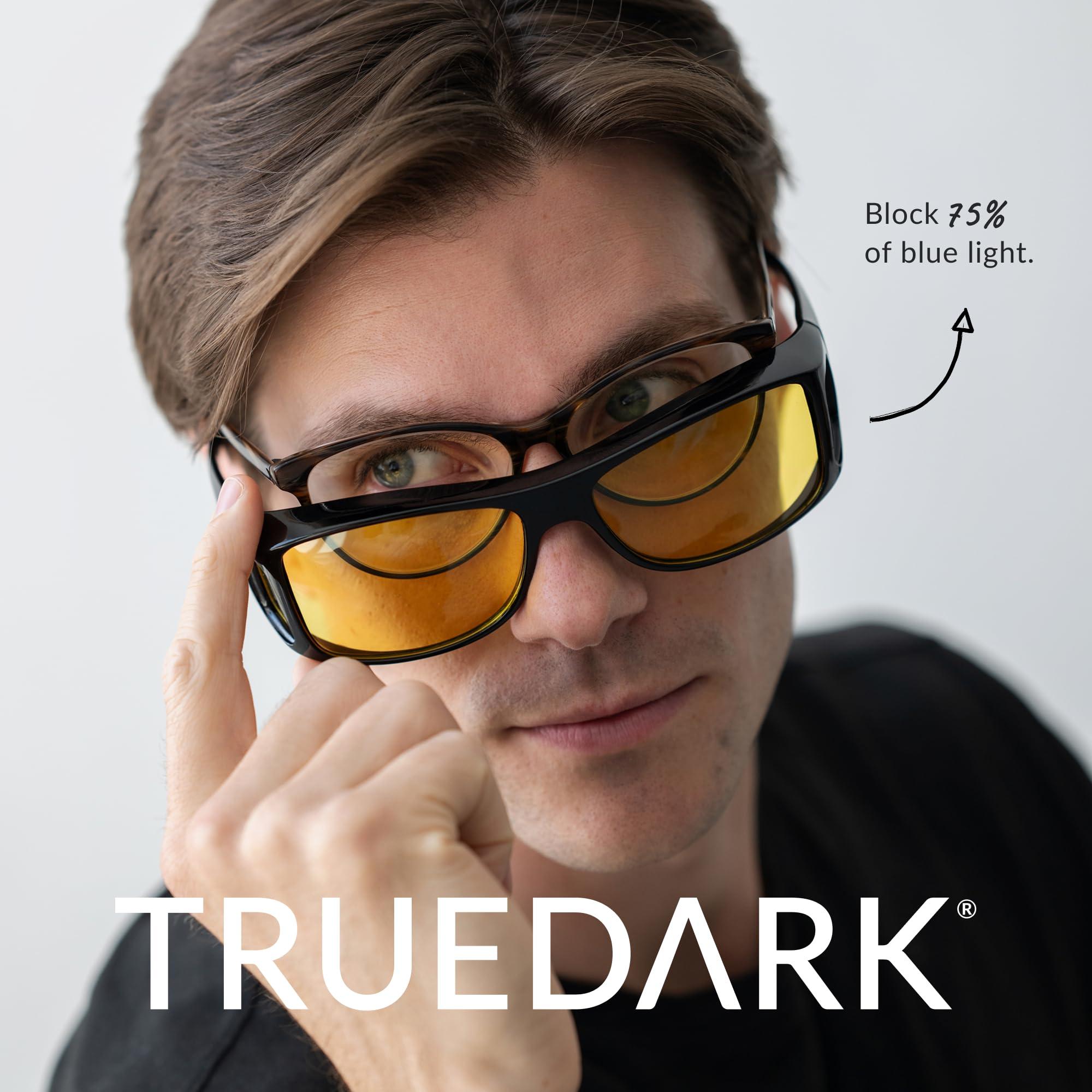 TrueDark TrueDark Daylights Amber Fitover Blue Light Blocking Glasses to Reduce Eye Strain and UV Glare - For Men & Women, Computer Screen, Gaming, TV, Phone - by Dave Asprey