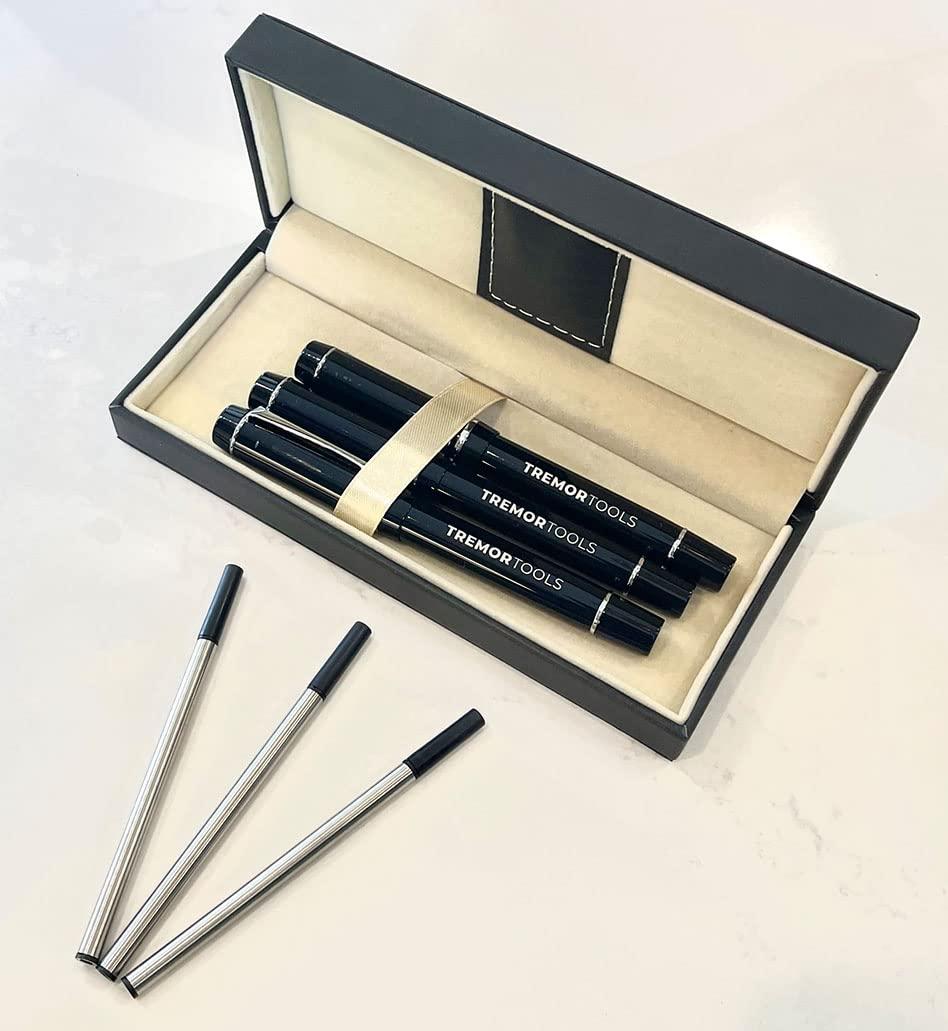 Tremor Tools Weighted Writing Pen 3 Pack with 3 Refills Gift Box: Gadgets & Assistive Devices for Parkinsons Patients, Elderly Adults with Disability Aids & Adaptive Equipment for Tremoring