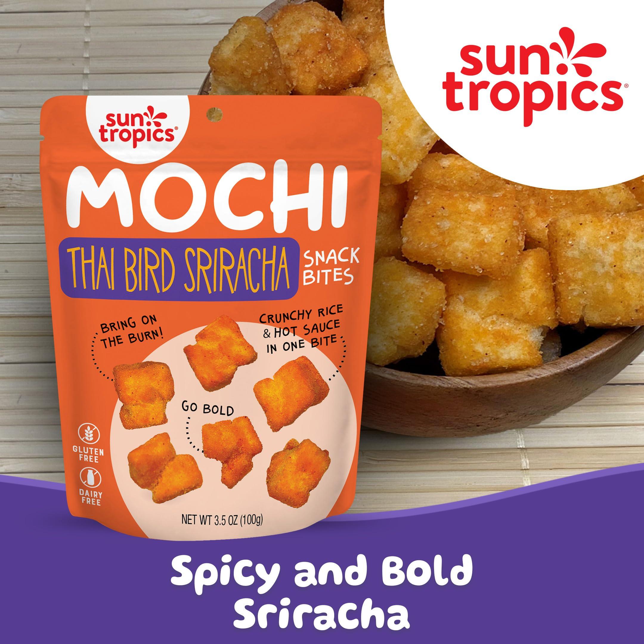 Sun Tropics Sun Tropics Mochi Snack Bites, Thai Bird Sriracha Flavor- 3.5 oz (6 Pack)| Crispy Spicy Mochi Bites, Rice Nuggets | Mochi Puff Rice Crackers- Gluten Free & Dairy Free- No MSG Added | Asian Rice Snacks